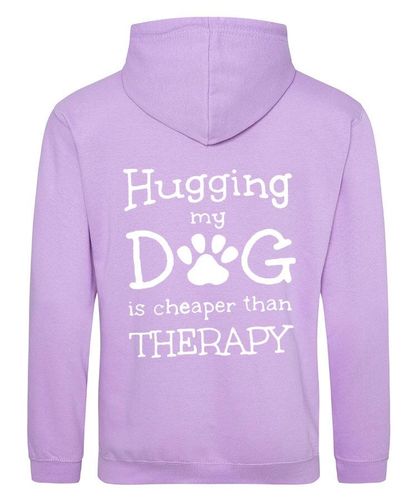 Hugging my Dog Design on a Lavender Pullover Hoodie White Print