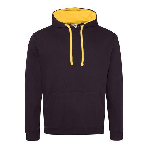 Contrast Plain Pullover Hoodie Jet Black/Gold