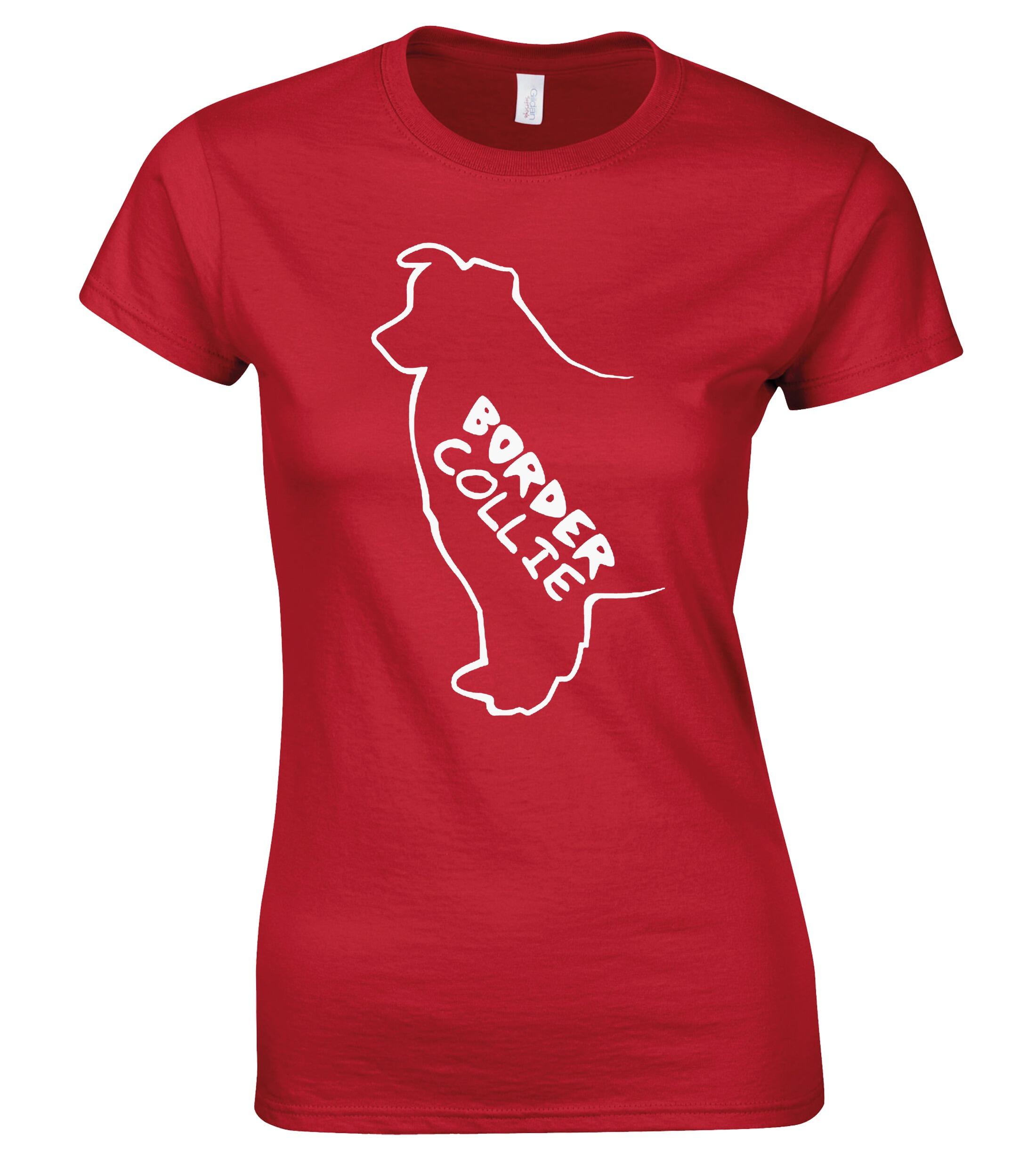 Female Border Collie T-Shirt Red (White)
