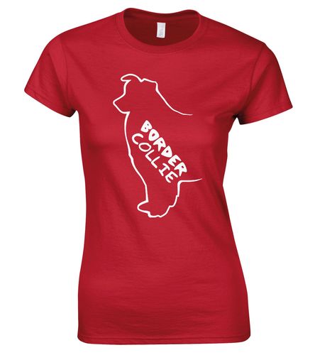Female Border Collie T-Shirt Red (White)