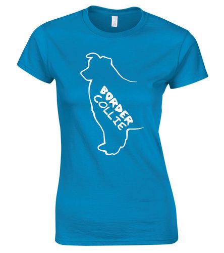 Female Border Collie T-Shirt Sapphire Blue (White)