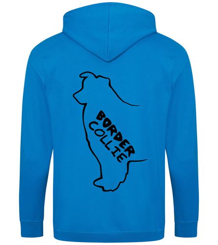 Unisex Border Collie Zipped Hoodie Sapphire Blue (Black)