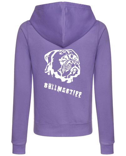 Female Bullmastiff Zipped Hoodie Lavender (White)