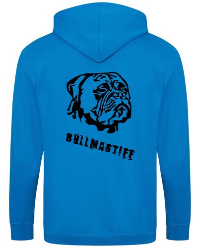 Unisex Bullmastiff (Head) Zipped Hoodie Sapphire Blue (Black)
