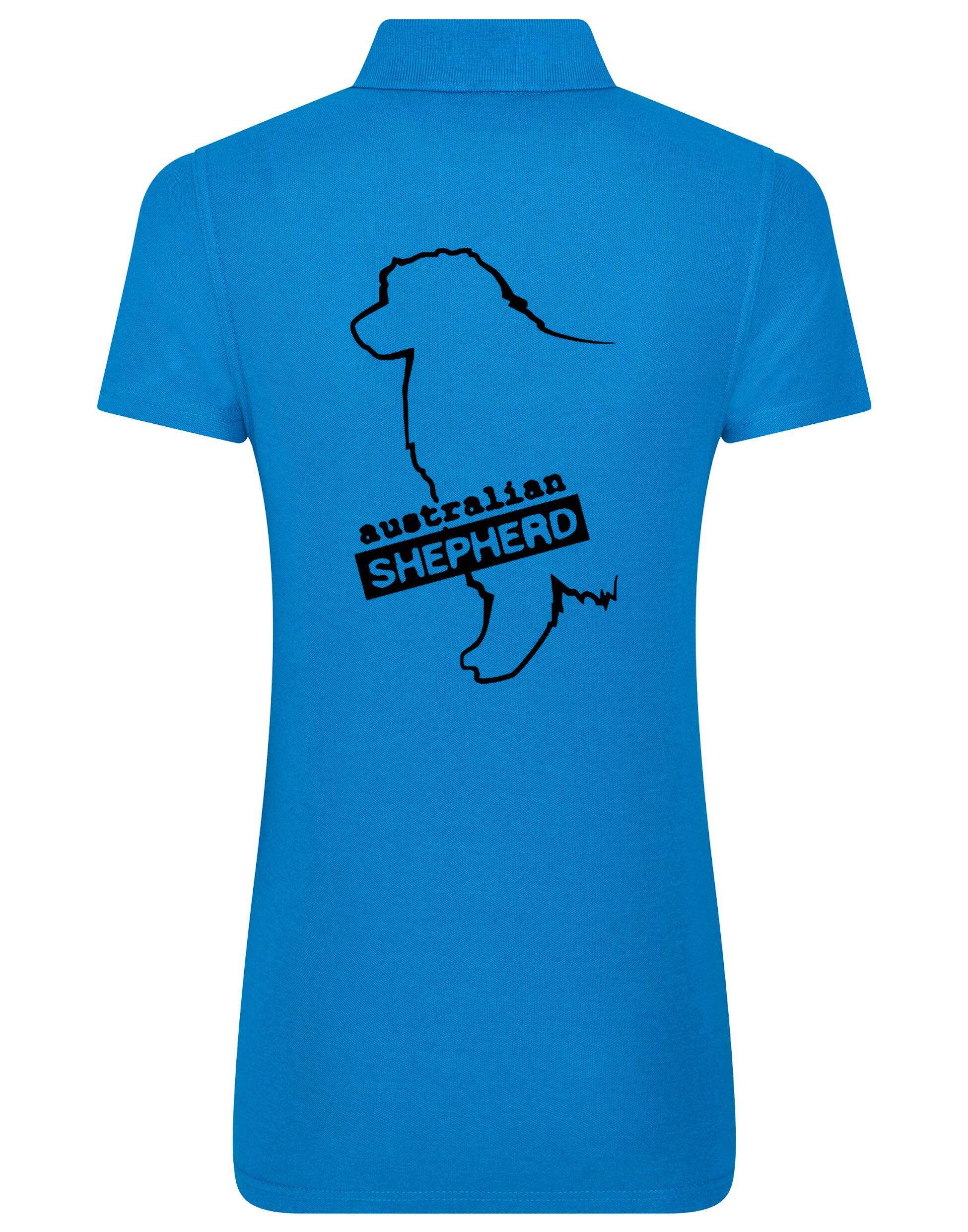 Female Australian Shepherd Polo Shirt Sapphire Blue (Black)