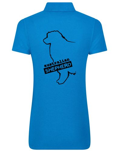 Female Australian Shepherd Polo Shirt Sapphire Blue (Black)