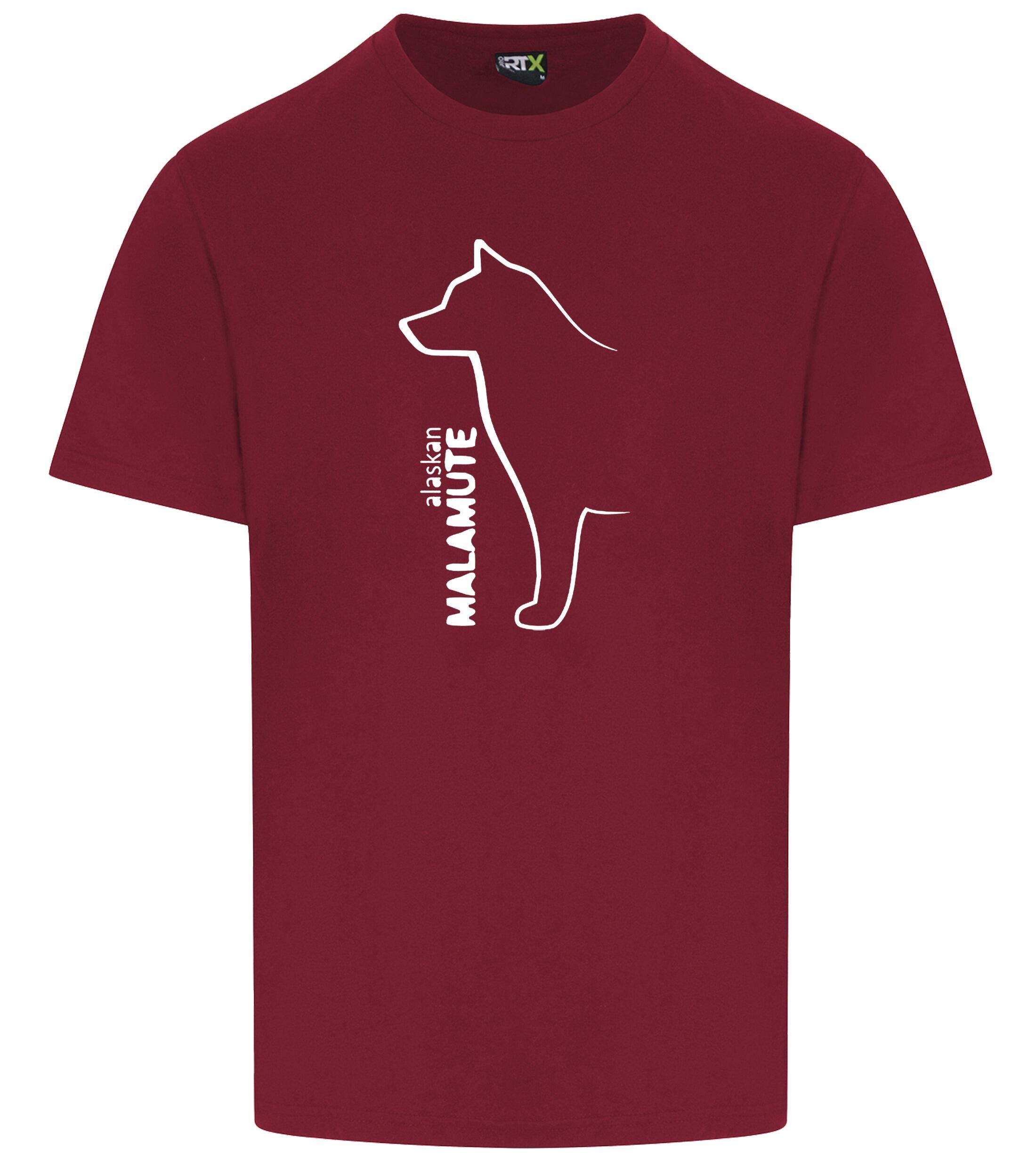 Unisex Alaskan Malamute Roundneck T-Shirt Burgundy (White)