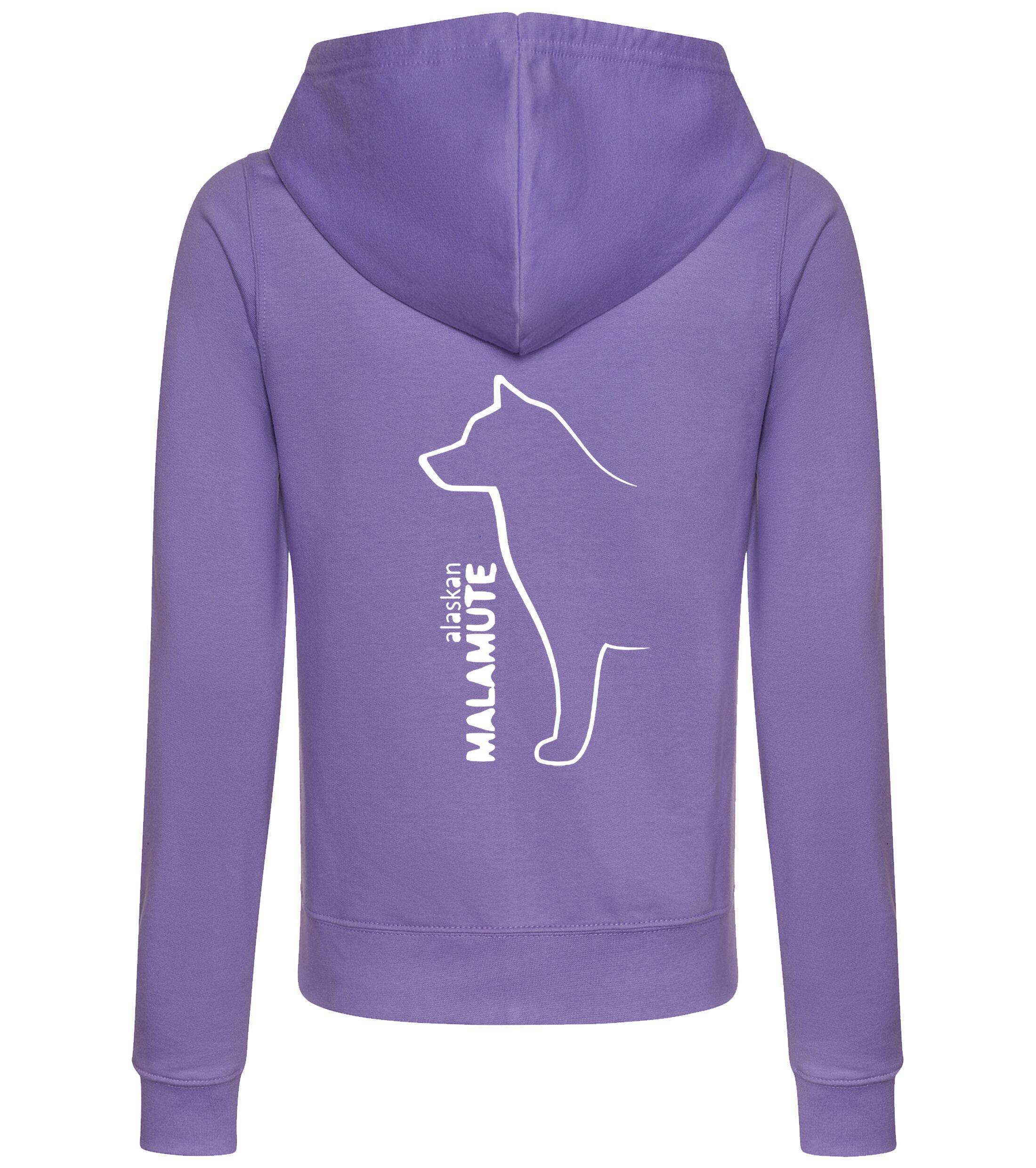 Female Alaskan Malamute Zipped Hoodie Lavender (White)