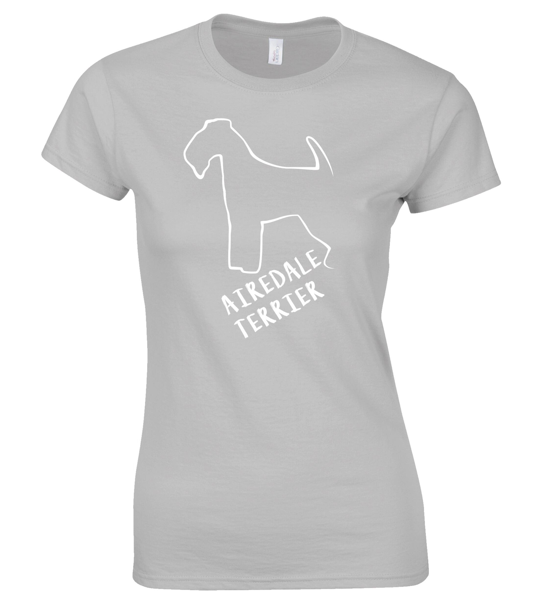 Female Airedale Terrier Roundneck T-Shirt Sports Grey (White)