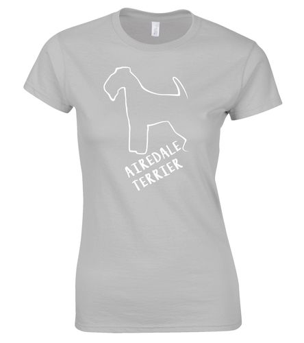 Female Airedale Terrier Roundneck T-Shirt Sports Grey (White)