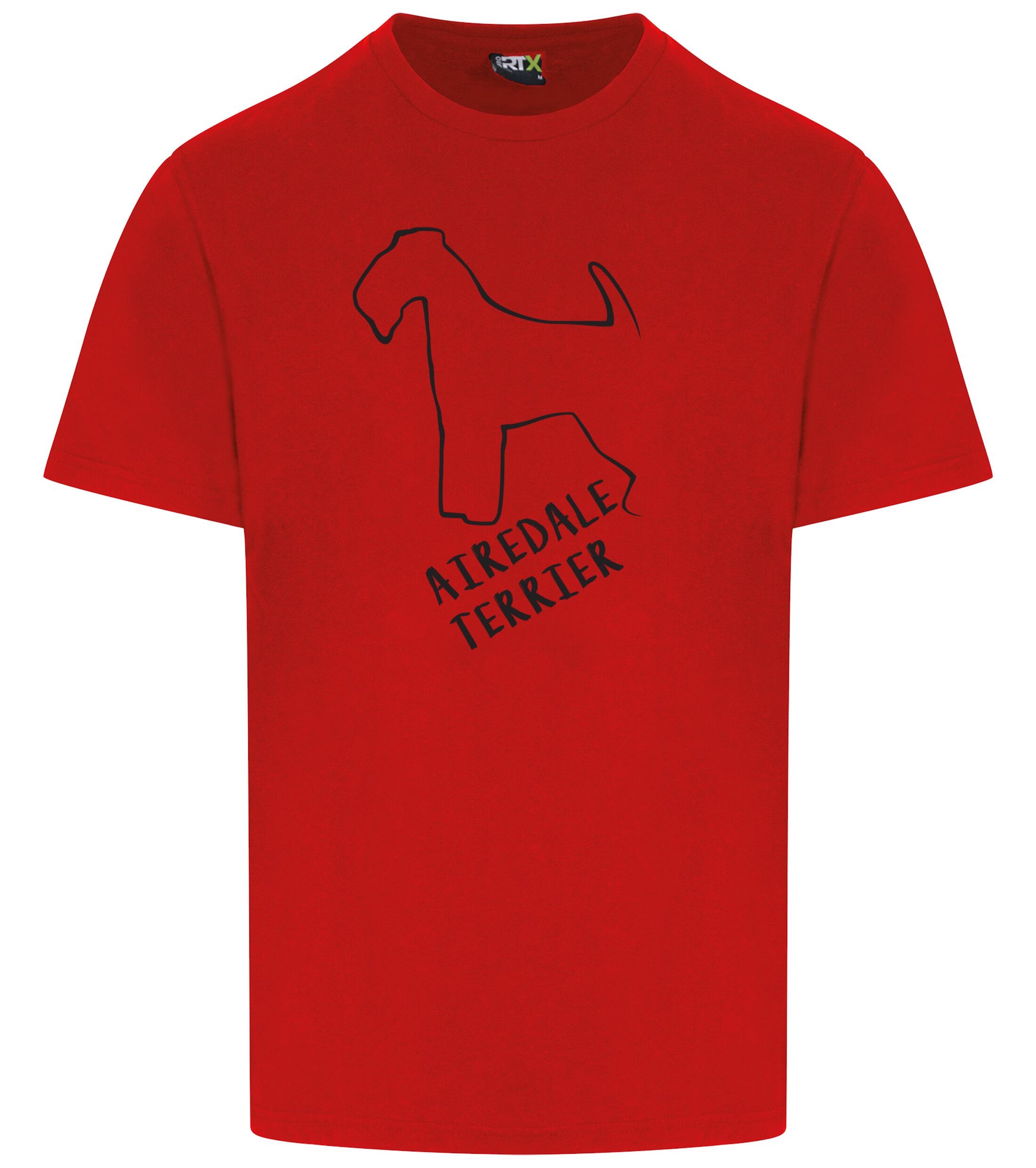 Unisex Airedale Terrier Roundneck T-Shirt Red (Black)