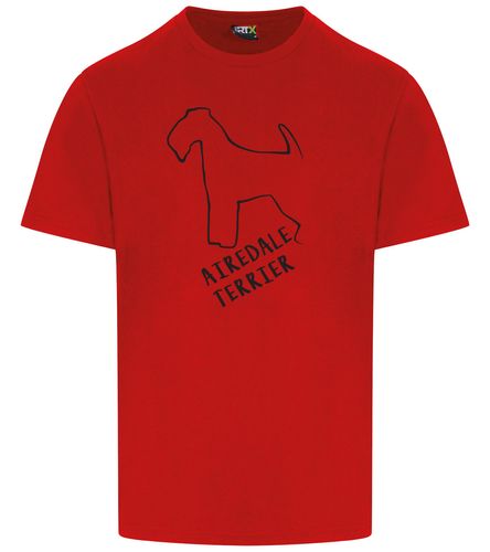 Unisex Airedale Terrier Roundneck T-Shirt Red (Black)