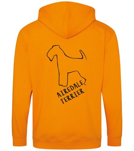 Unisex Airedale Terrier Zipped Hoodie Orange Crush (Black)