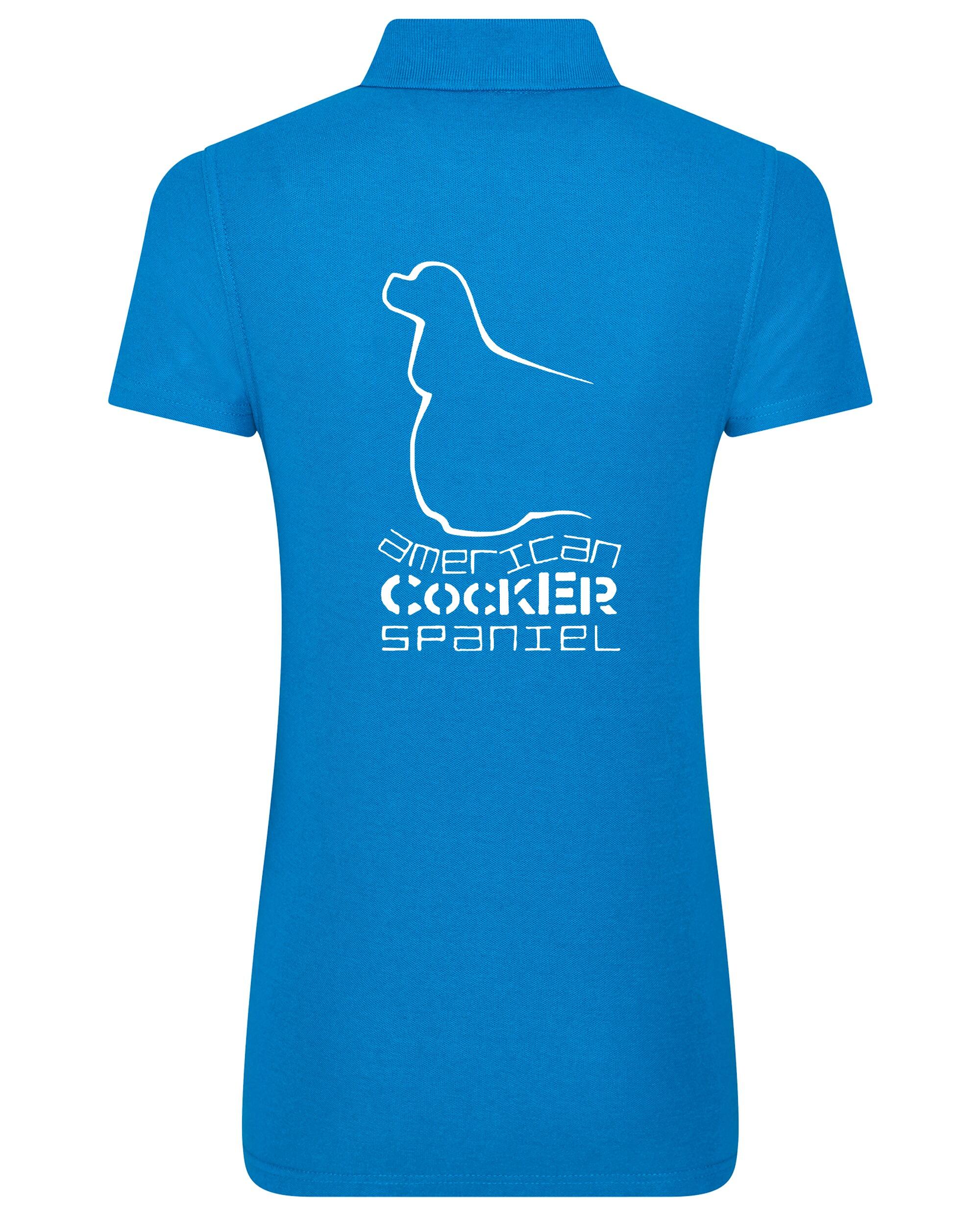 Female American Cocker Spaniel Polo Shirt Sapphire Blue (White)
