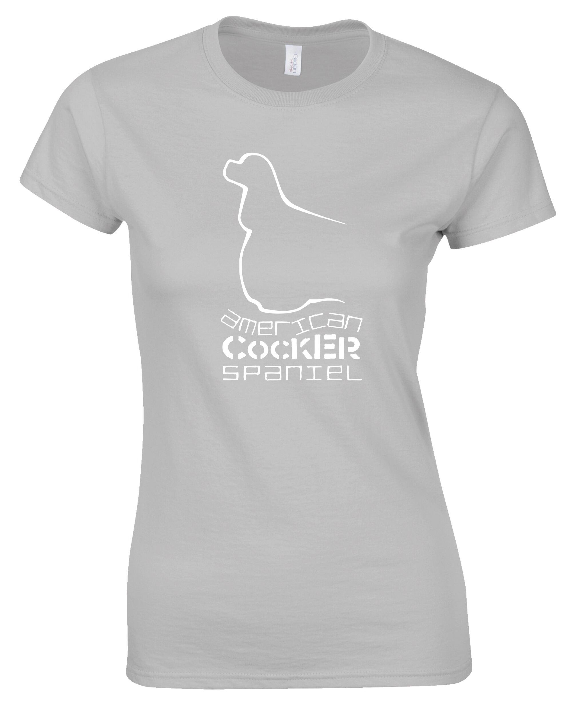 Female American Cocker Spaniel Roundneck T-Shirt Sports Grey (White)