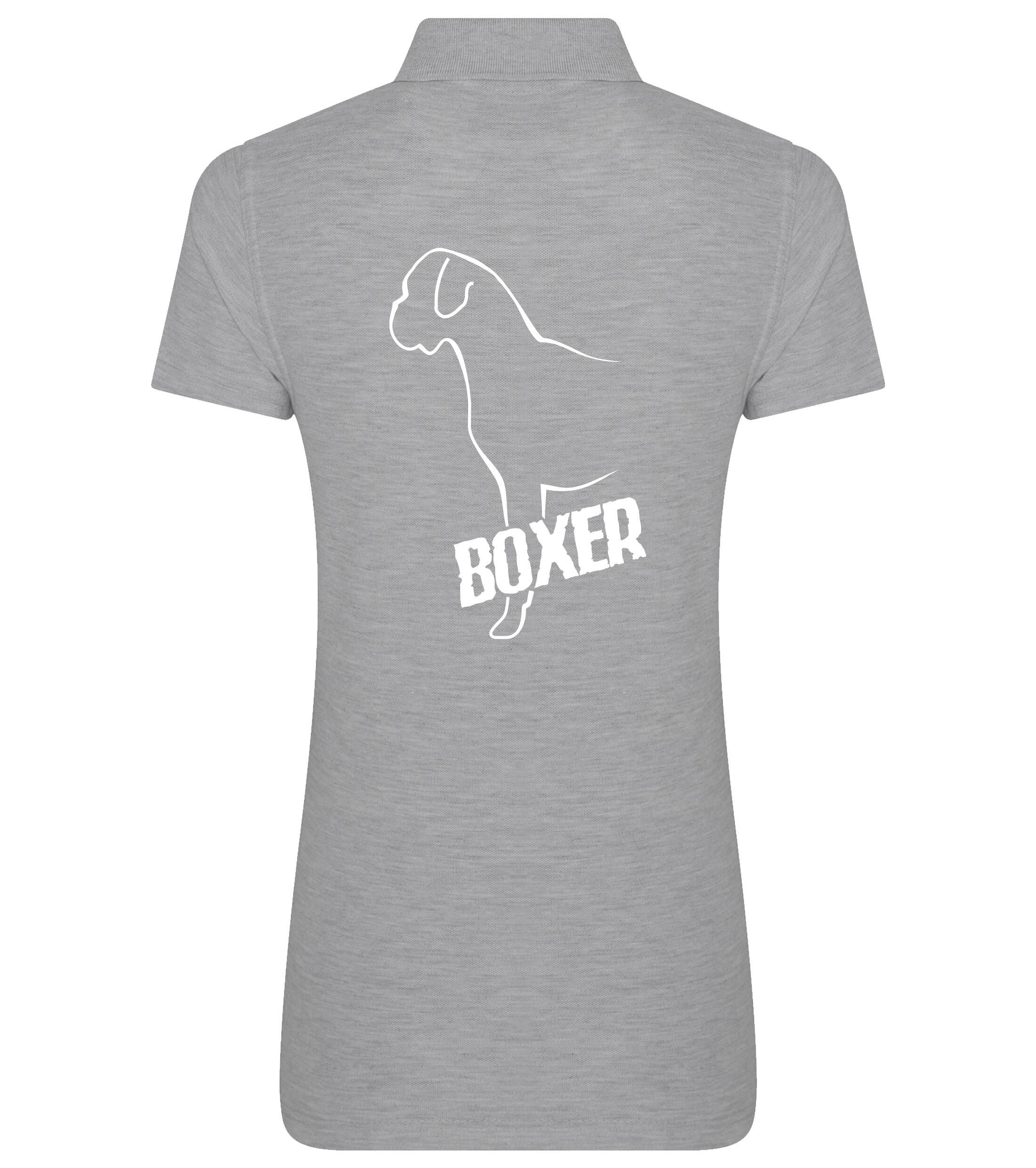 Female Boxer Ear Drop Polo Shirt Heather Grey (White)