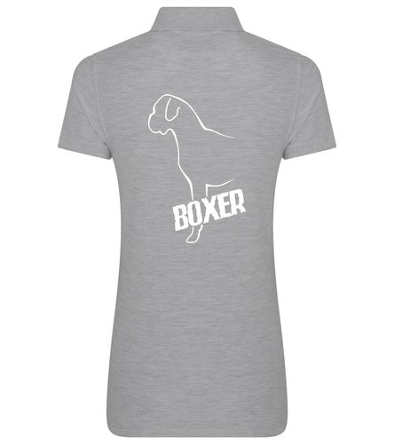 Female Boxer Ear Drop Polo Shirt Heather Grey (White)
