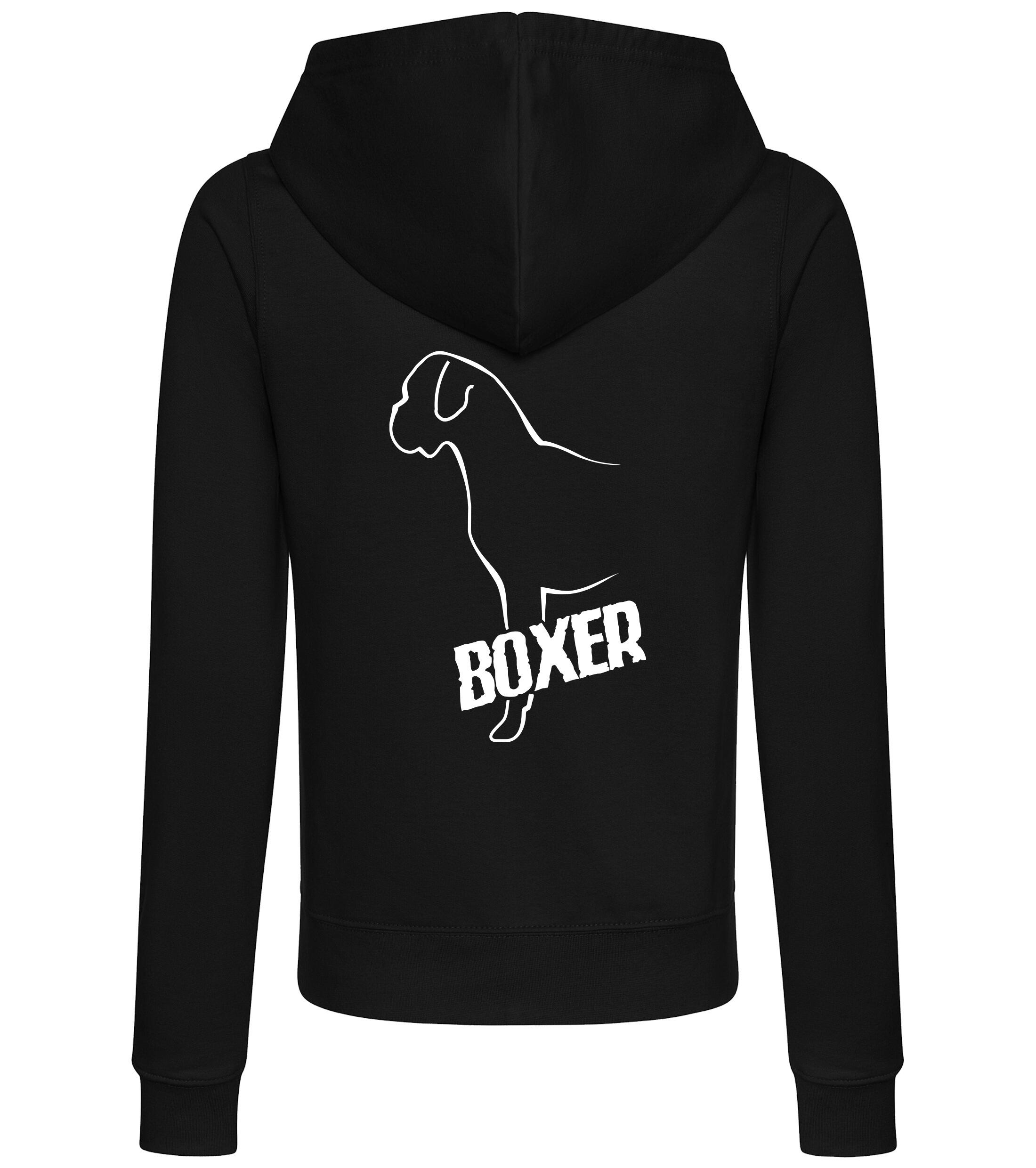 Female Boxer Ear Drop Zipped Hoodie Black (White)
