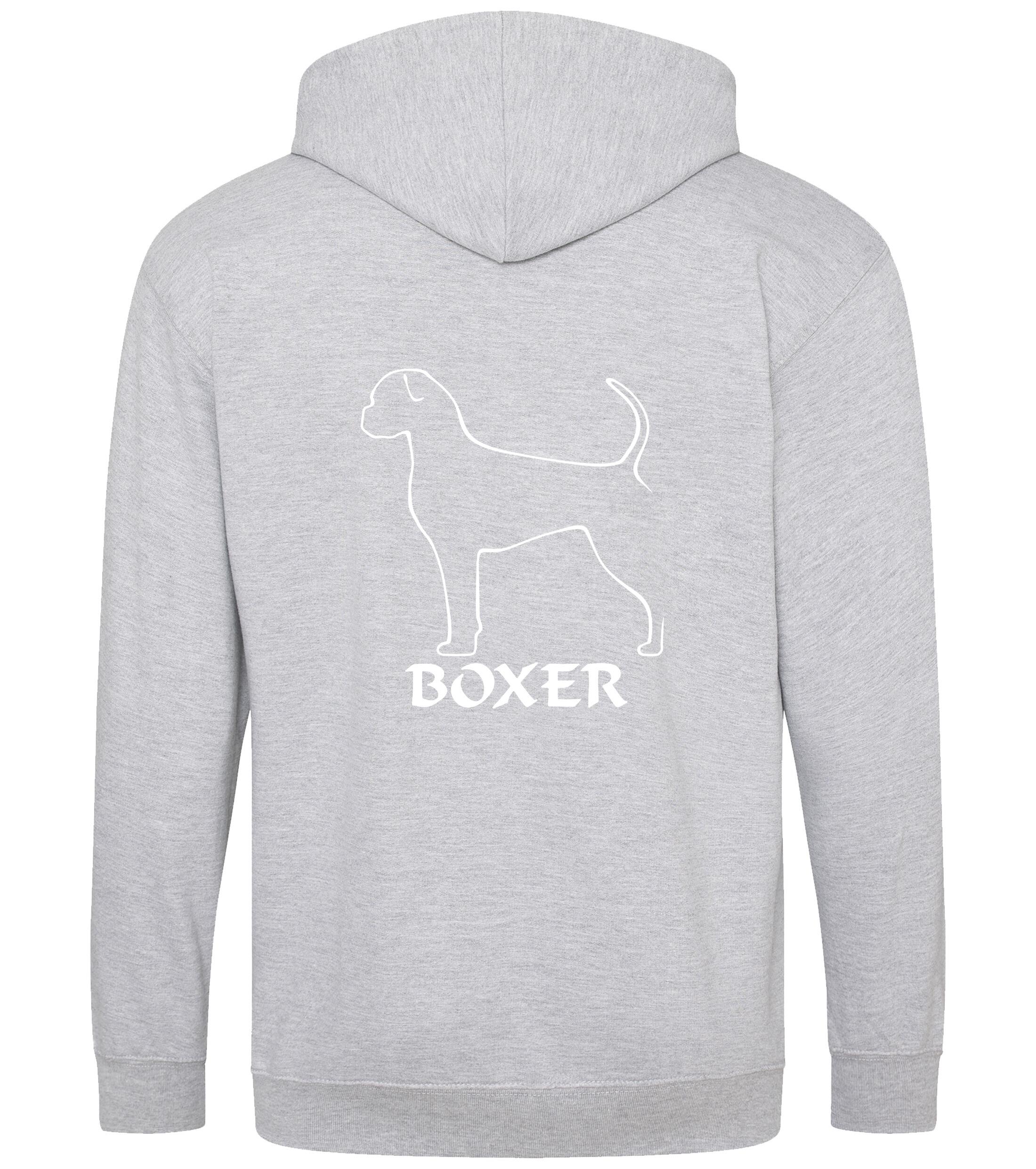 Unisex Boxer Ear Drop (2) Zipped Hoodie Heather Grey (White)