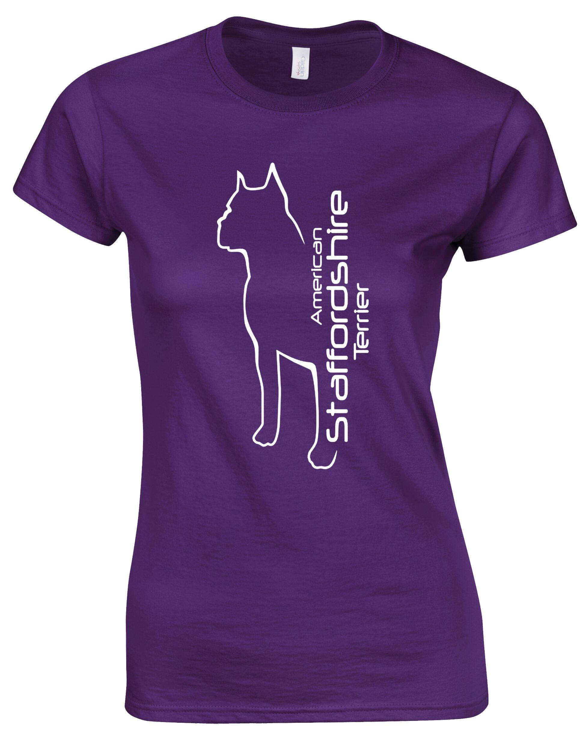 Female American Staffordshire Terrier Roundneck T-Shirt Purple (White)