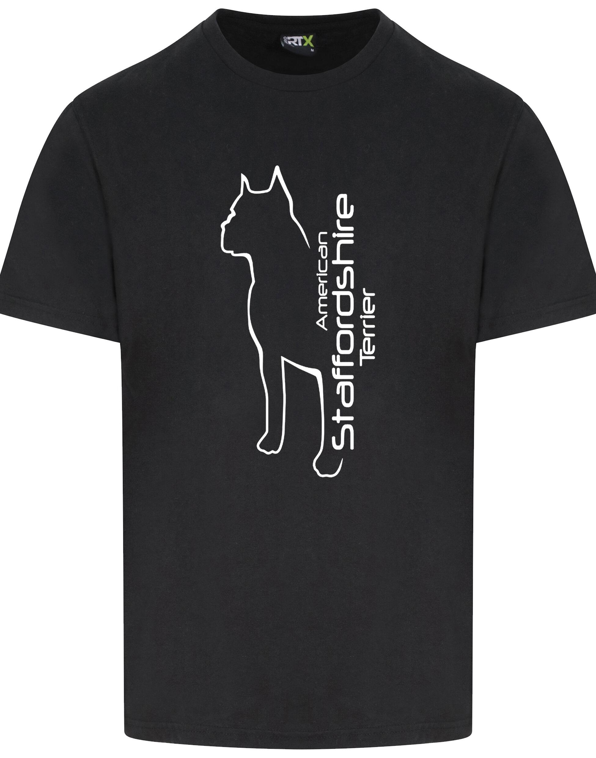 Unisex American Staffordshire Terrier Roundneck T-Shirt Black (White)