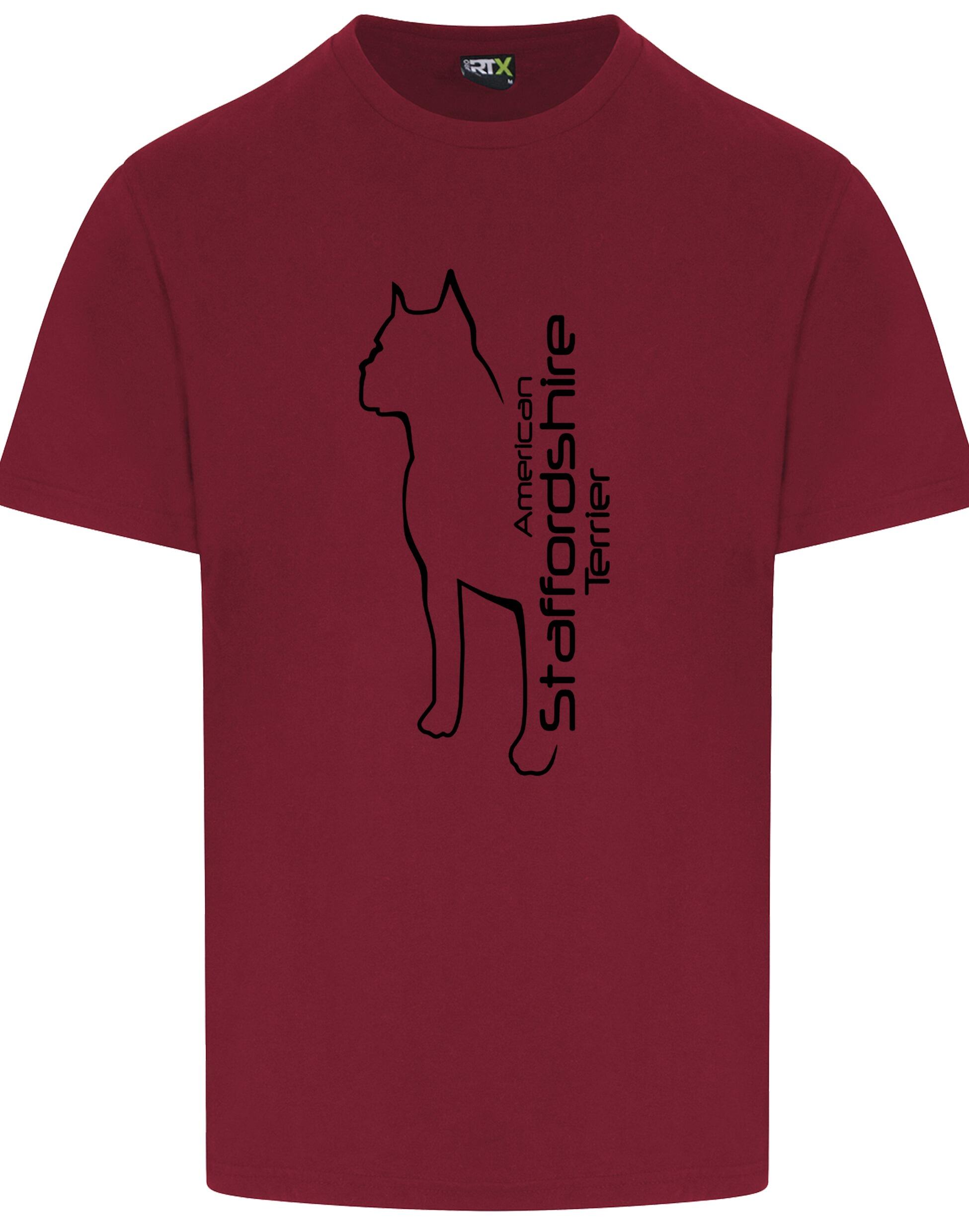 Unisex American Staffordshire Terrier Roundneck T-Shirt Burgundy (Black)