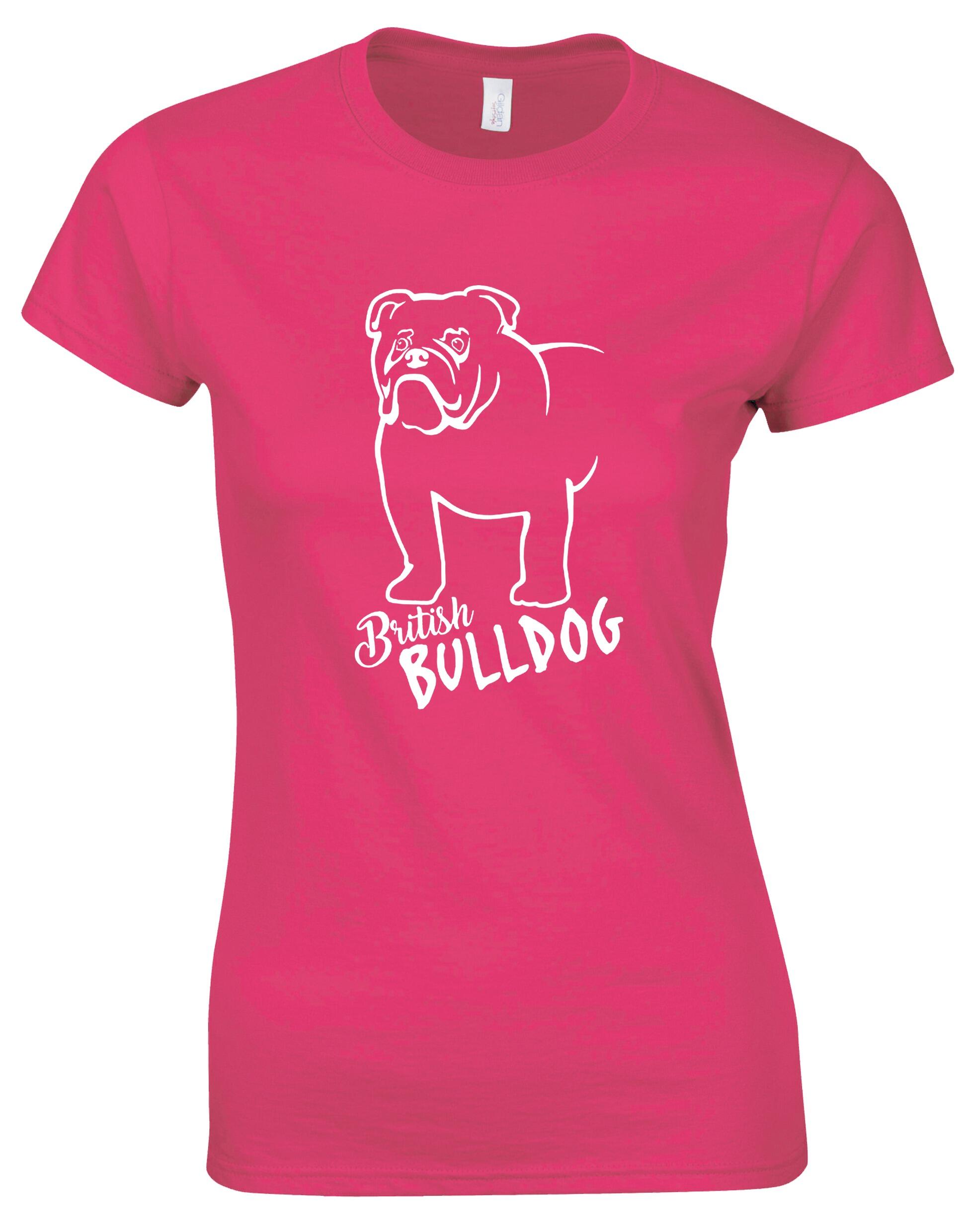 Female British Bulldog Roundneck T-Shirt Pink (White)