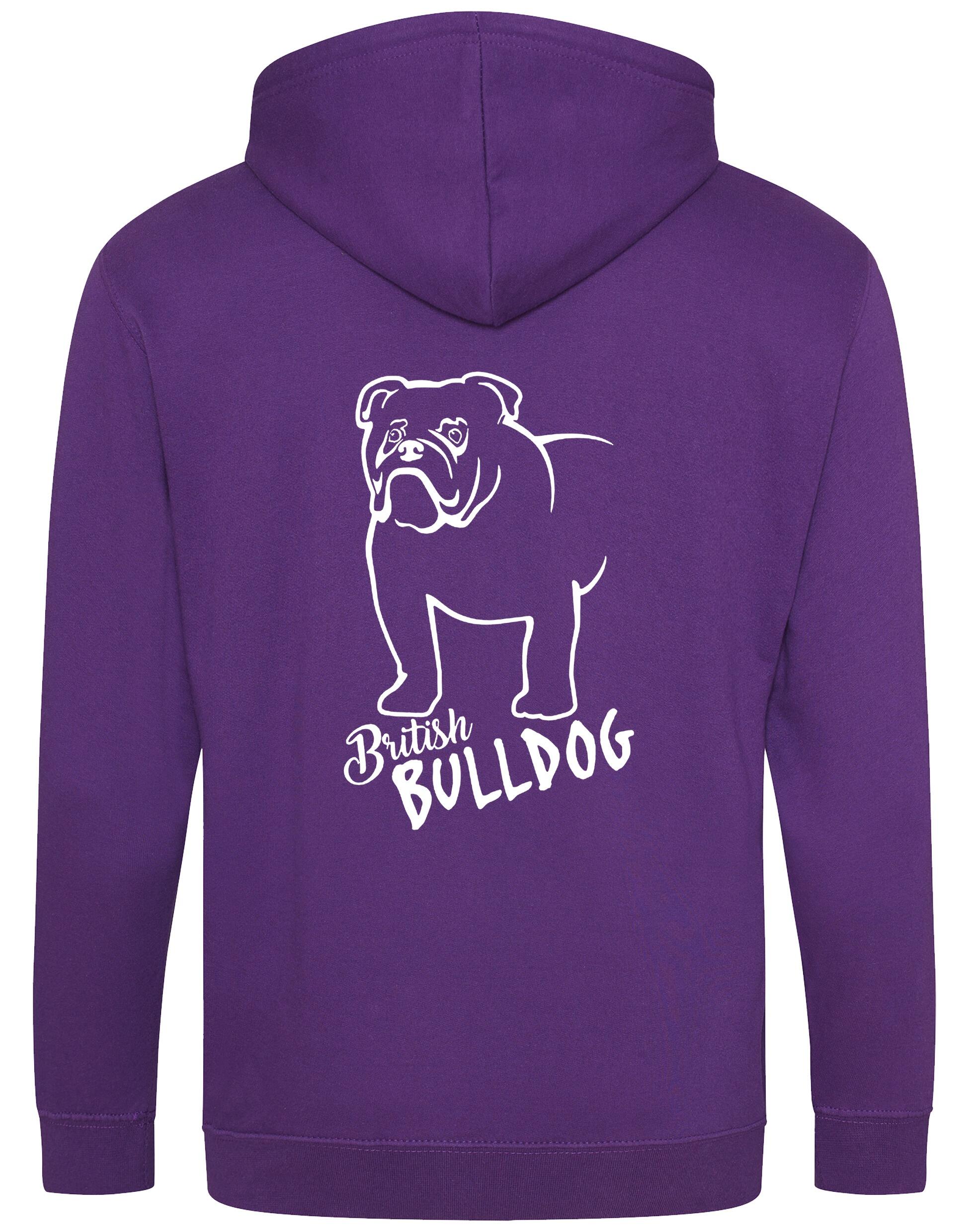 Unisex British Bulldog Zipped Hoodie Purple (White)