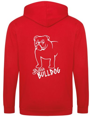 Unisex British Bulldog Zipped Hoodie Red (White)