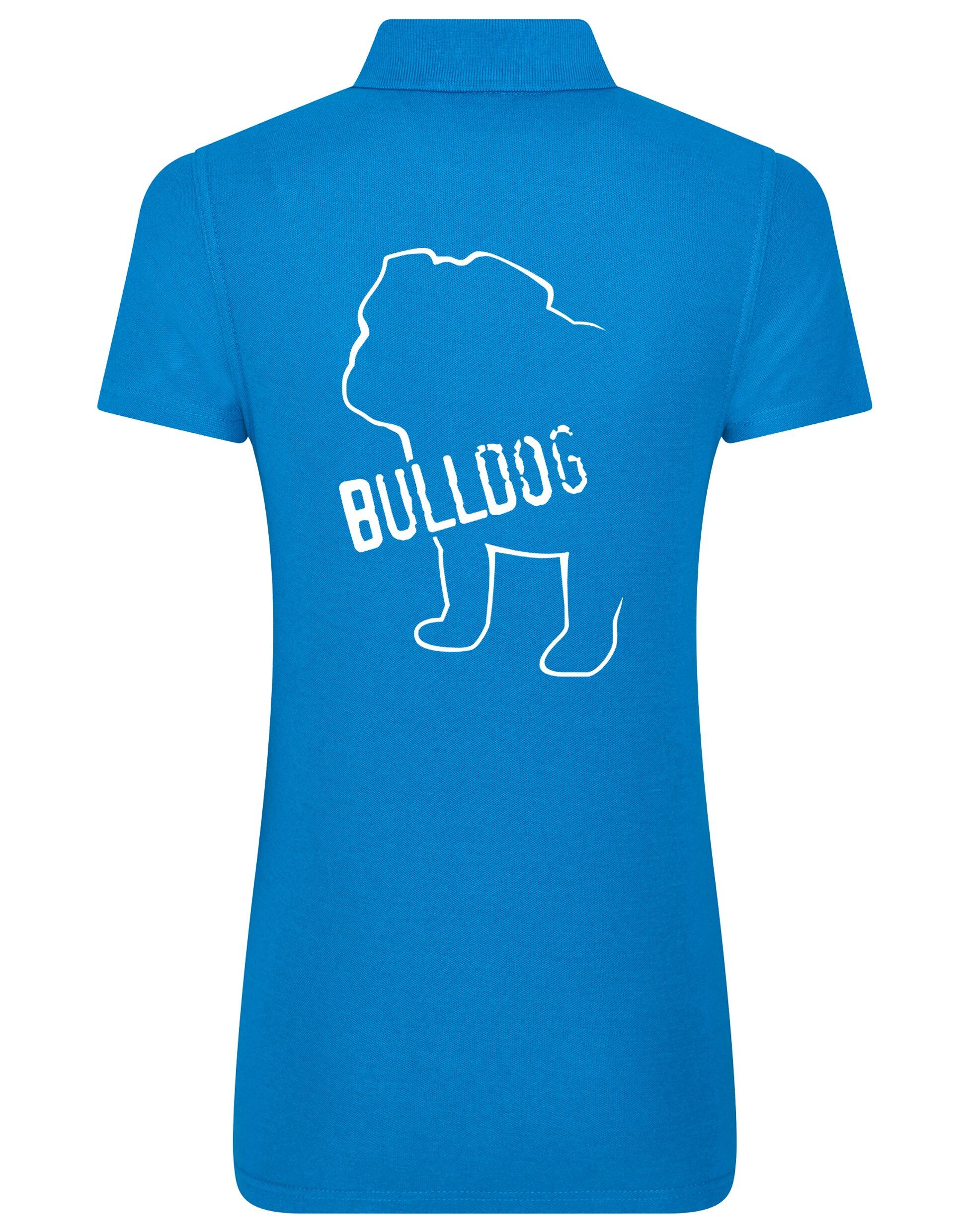 Female Bulldog (Body Design) Polo Shirt Sapphire Blue (White)