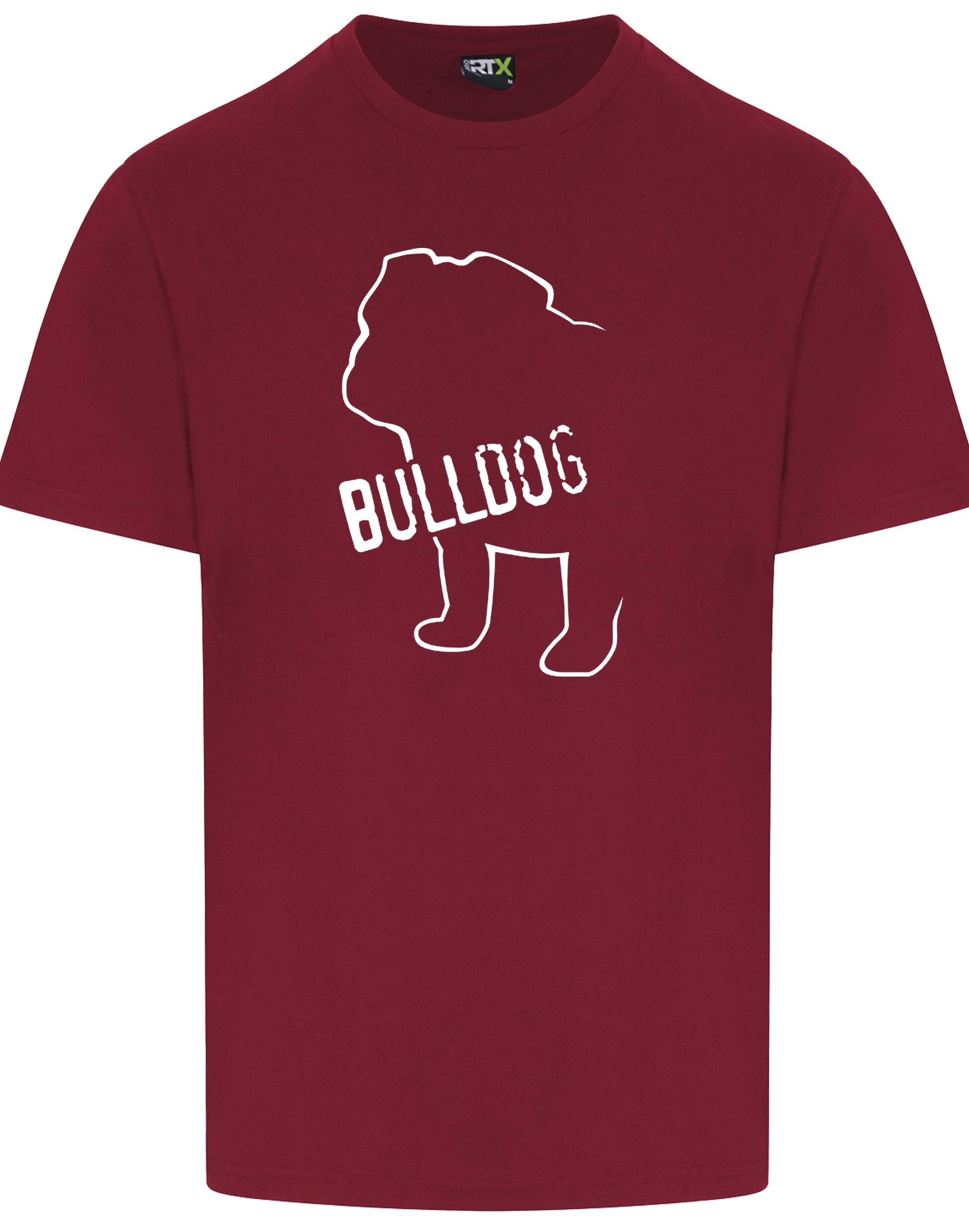 Unisex Bulldog (Body Design) Roundneck T-Shirt Burgundy (White)