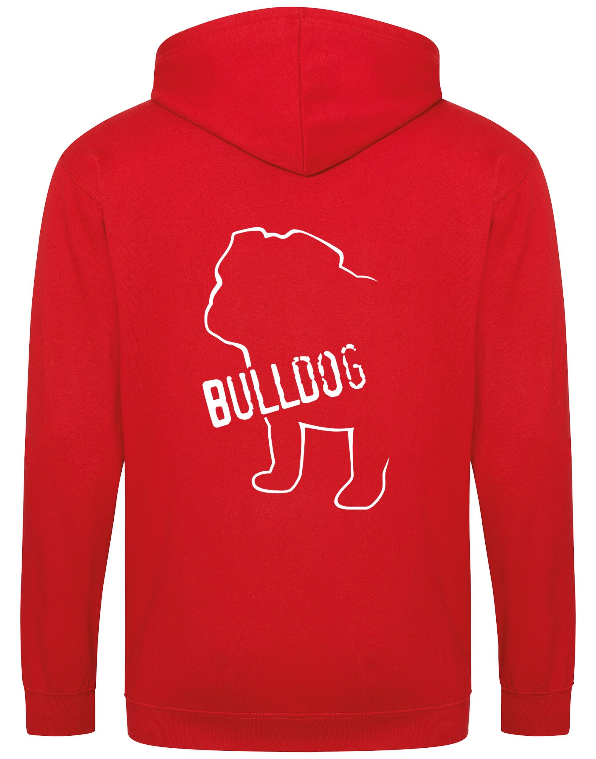 Unisex Bulldog (Body Design) Zipped Hoodie Red (White)