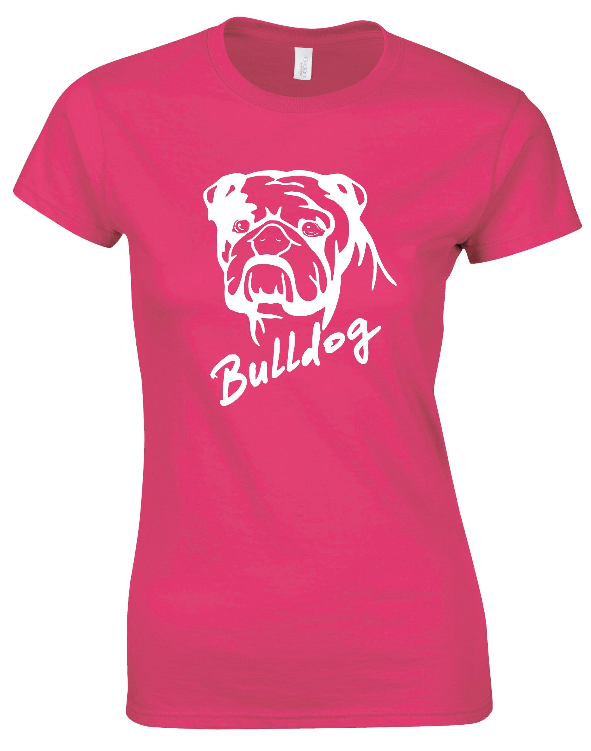 Female Bulldog (Head Design) Roundneck T-Shirt Pink (White)