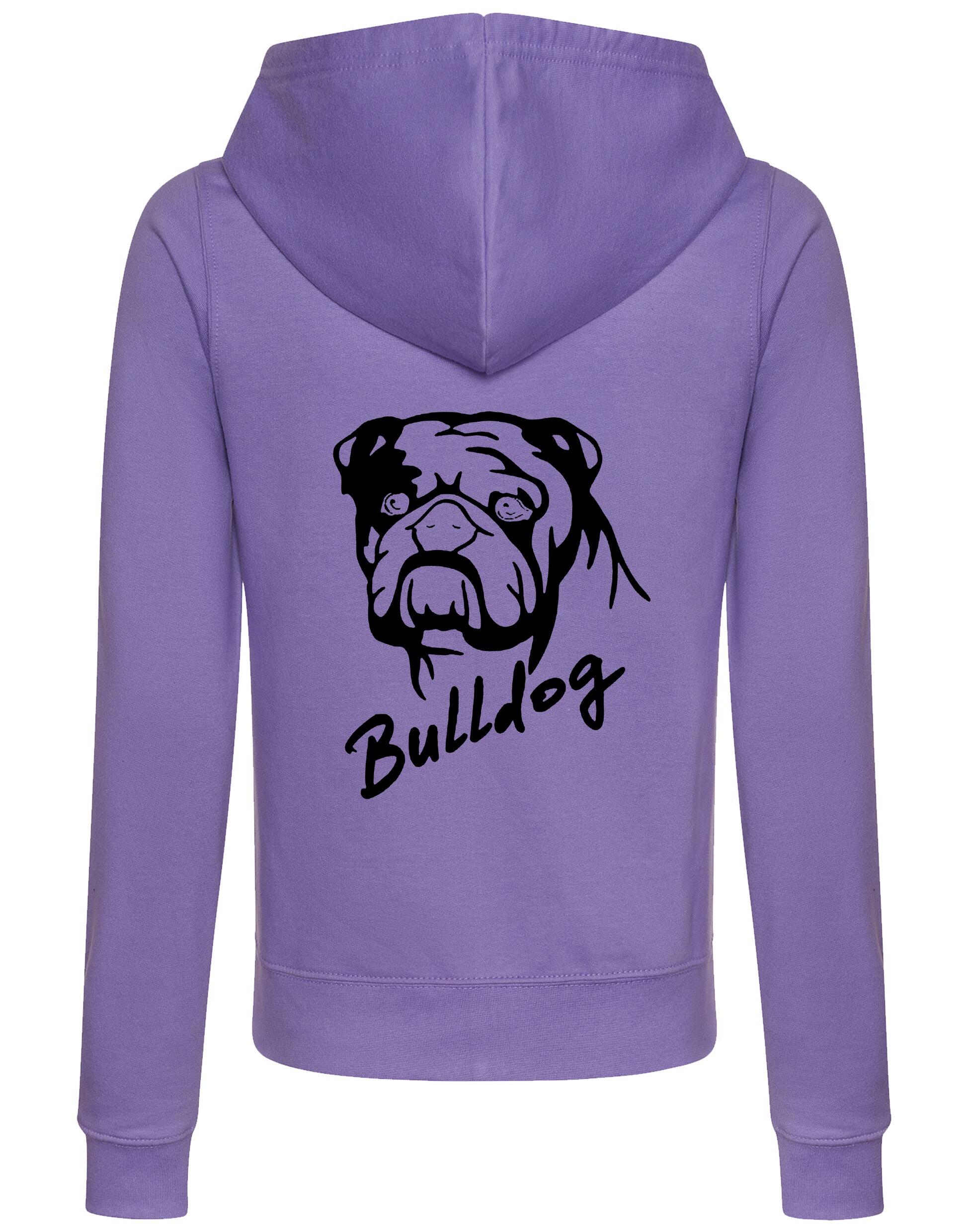 Female Bulldog (Head Design) Zipped Hoodie Lavender (Black)