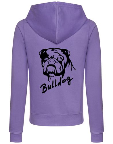 Female Bulldog (Head Design) Zipped Hoodie Lavender (Black)
