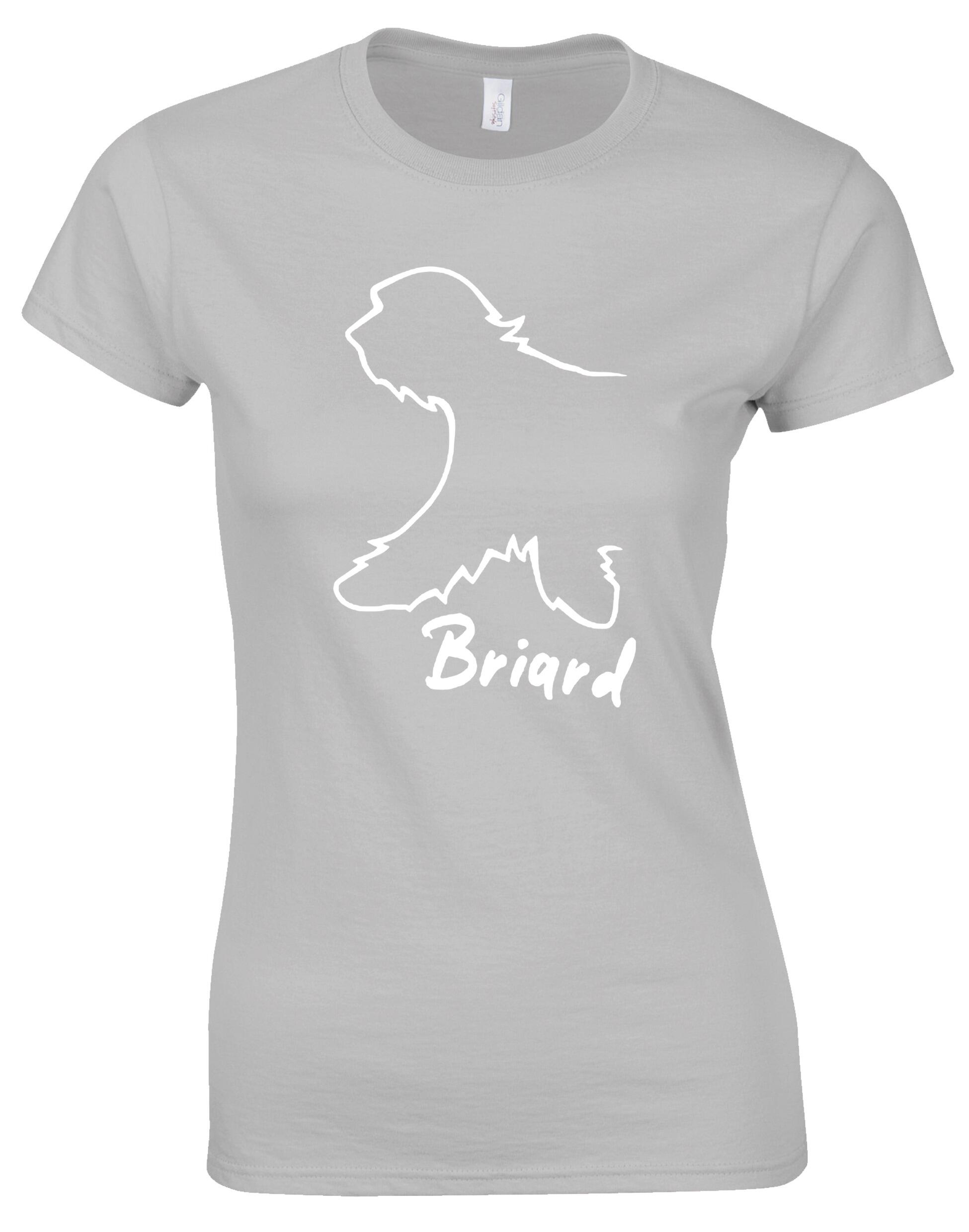Female Briard Roundneck T-Shirt Sports Grey (White)