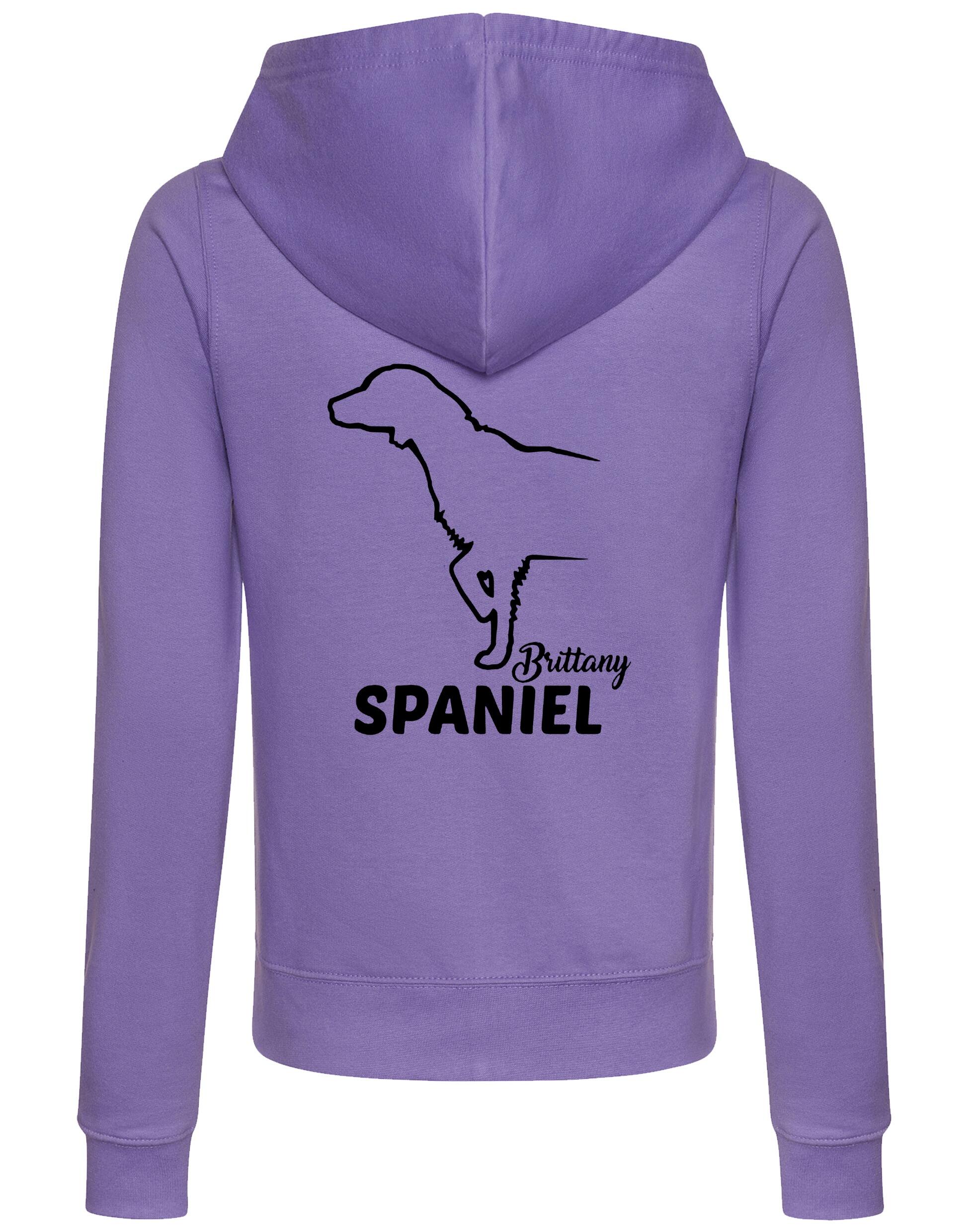 Female Brittany Spaniel Zipped Hoodie Lavender (Black)