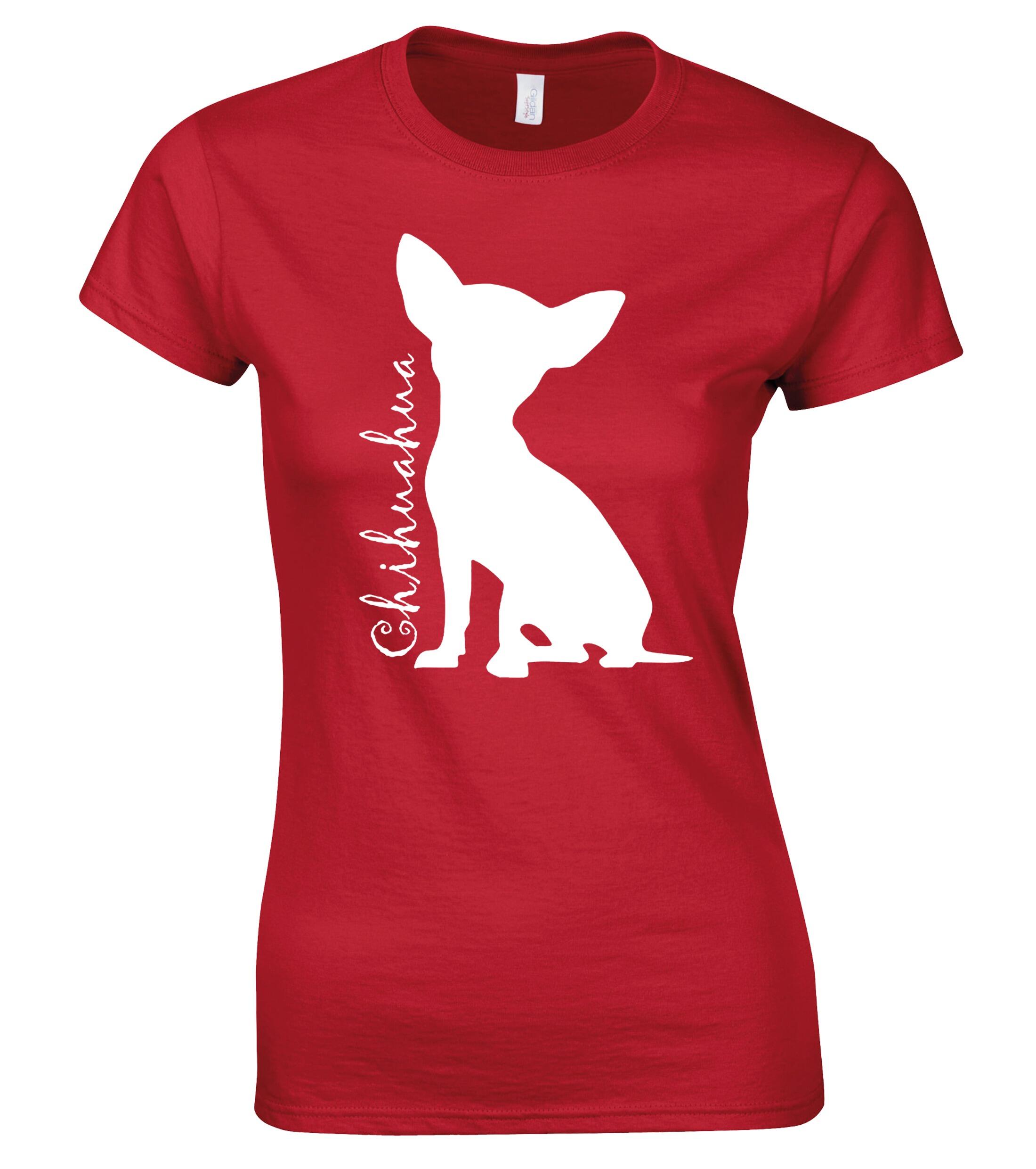 Female Roundneck T-shirt with Chihuahua Silhouette Design – Stylish and Comfortable for Chihuahua Lovers