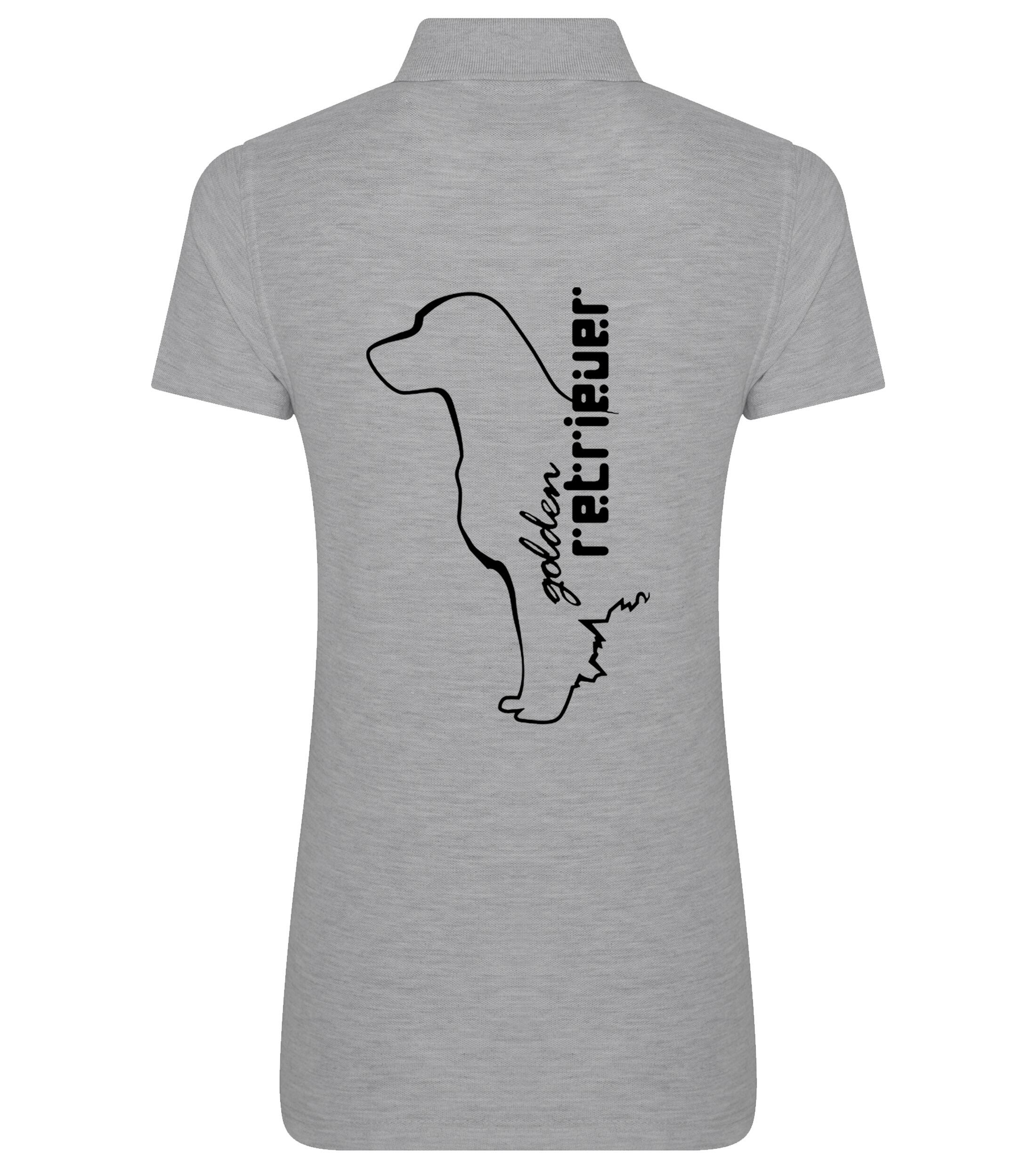 Women’s Cotton Polo with a detailed Golden Retriever graphic, crafted from breathable cotton fabric for lightweight comfort, featuring a structured collar and feminine fit for timeless style.