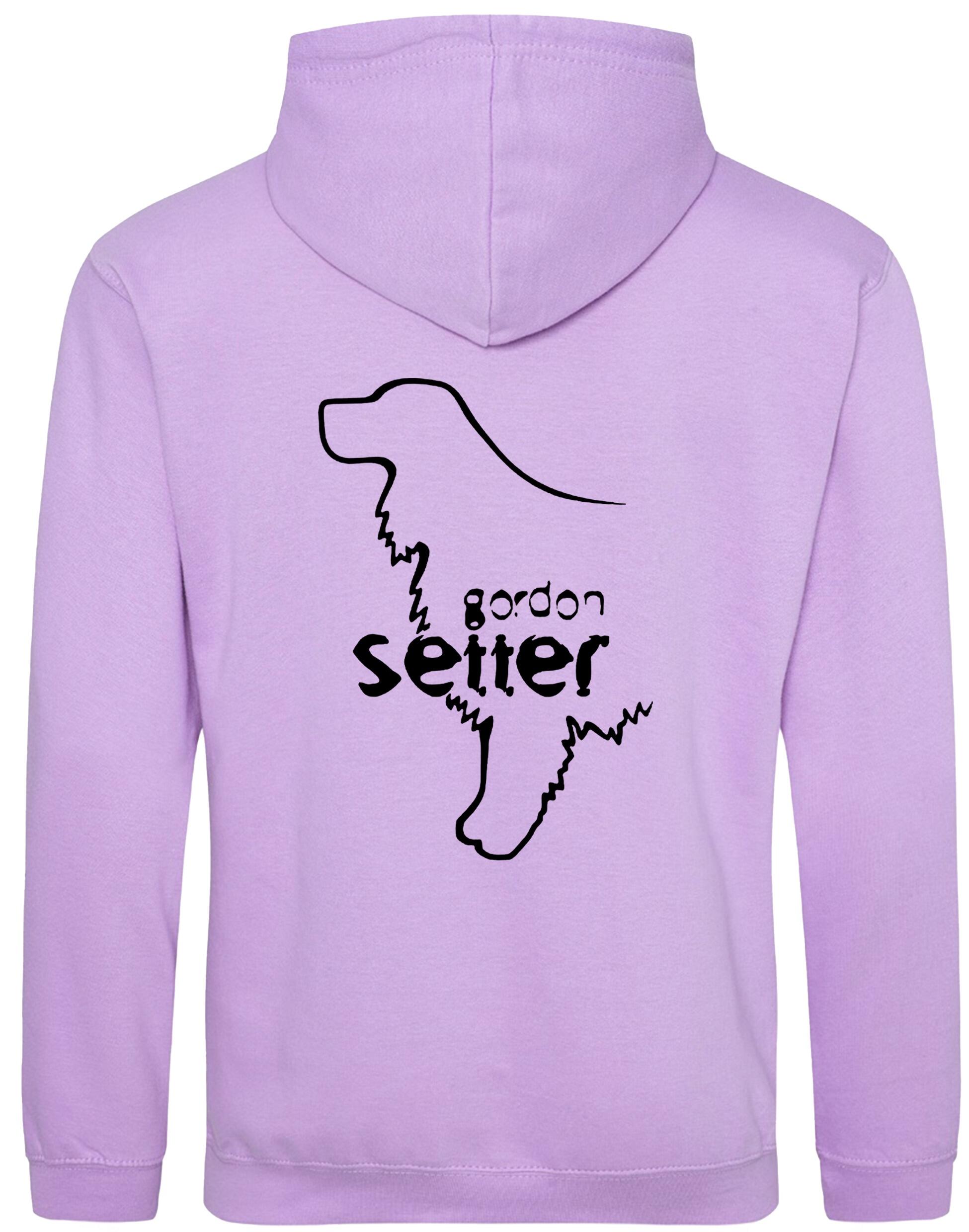 Pullover Hoodie featuring exclusive Gordon Setter design with paw prints, heavy-blend fabric, soft fleece lining, and personalization options.