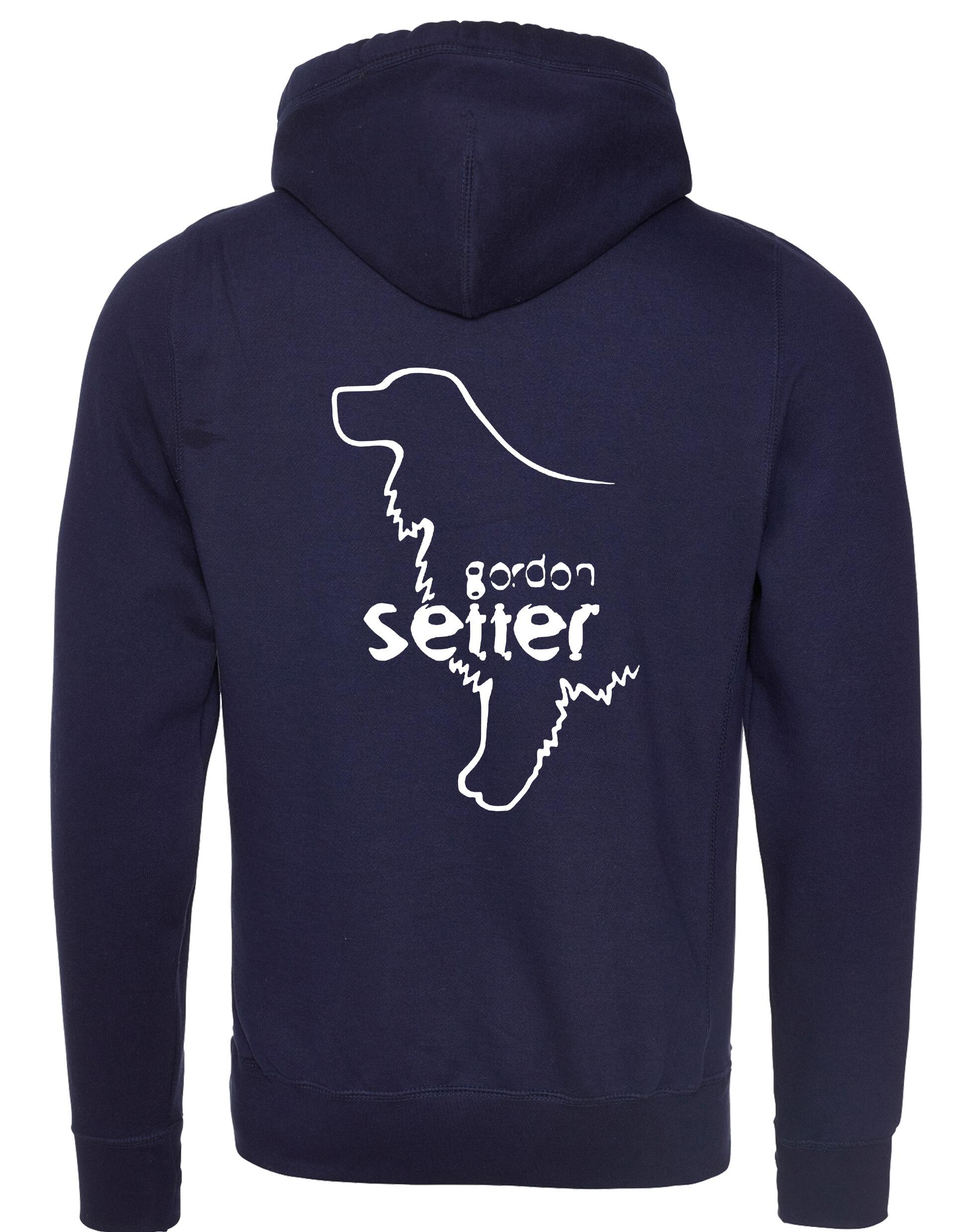 Unisex crossneck pullover hoodie featuring an exclusive Gordon Setter design, brushed fleece lining, spacious kangaroo pocket, and modern crossneck style for warmth and comfort.