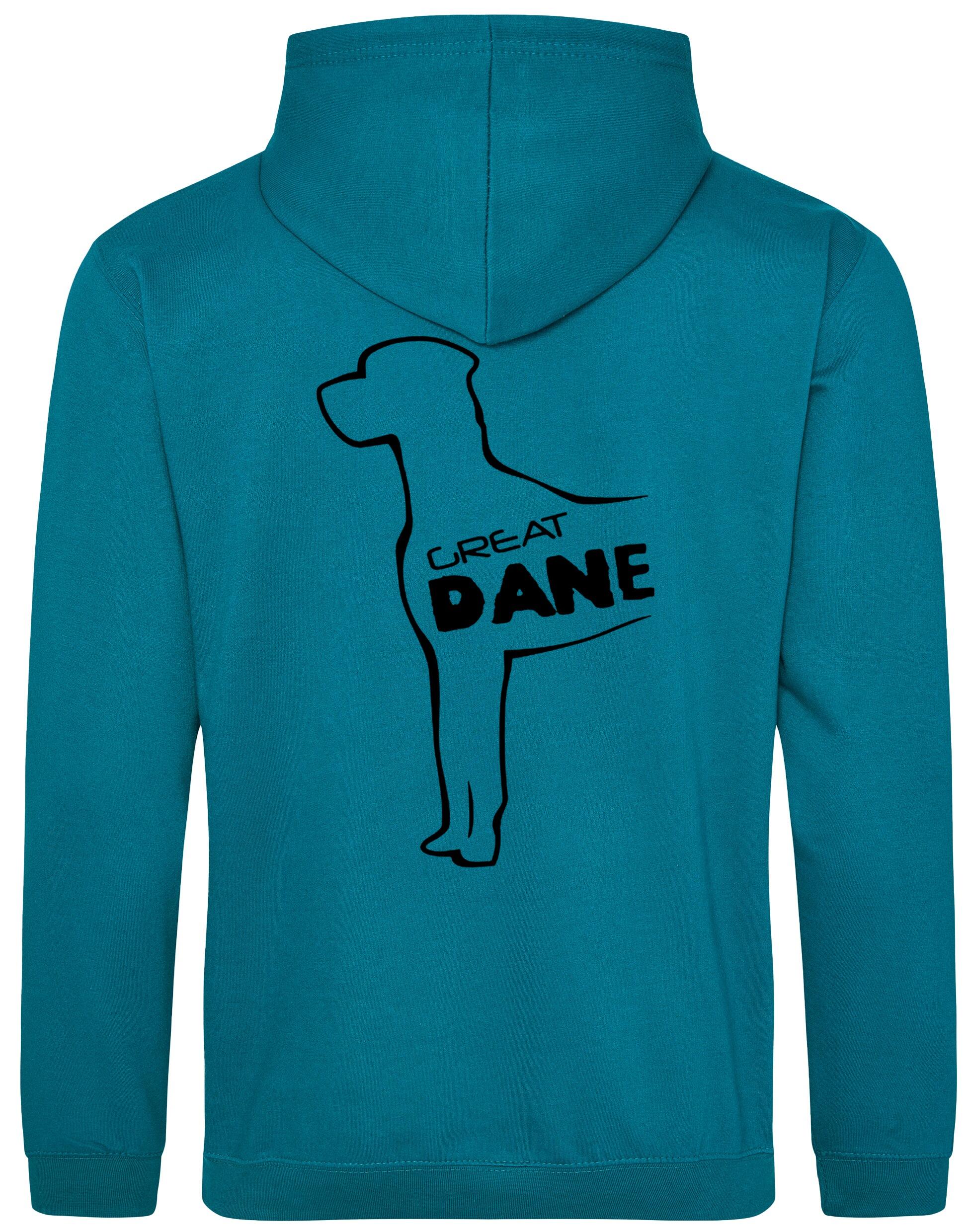 Pullover hoodie featuring exclusive Great Dane artwork, crafted from heavy-blend fabric with fleece lining, kangaroo pocket, and customizable design options.