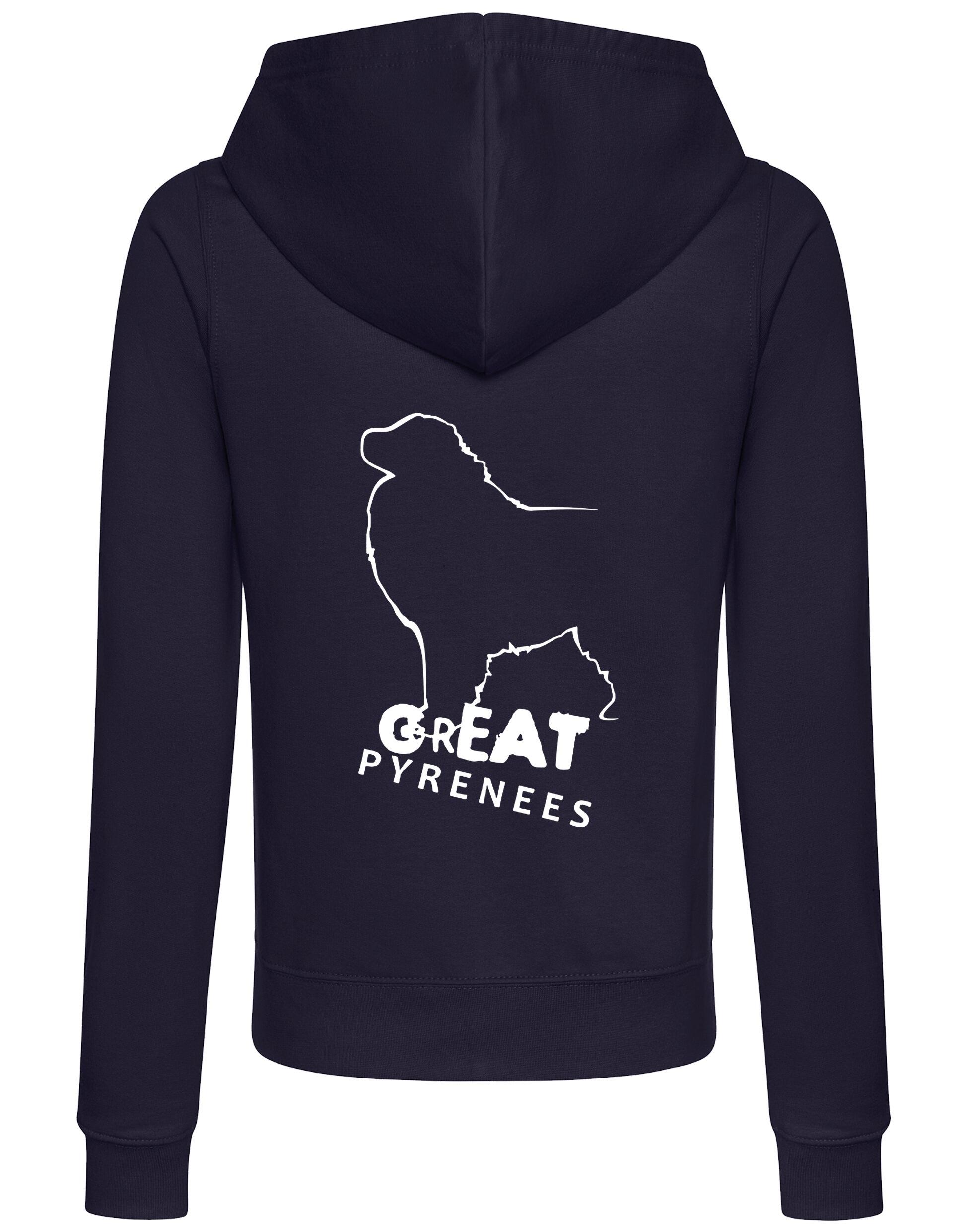 Great Pyrenees Women’s Zipped Hoodie with exclusive breed design, breathable fabric, cozy hood, and functional pockets, perfect for showcasing your love for this loyal and majestic breed.