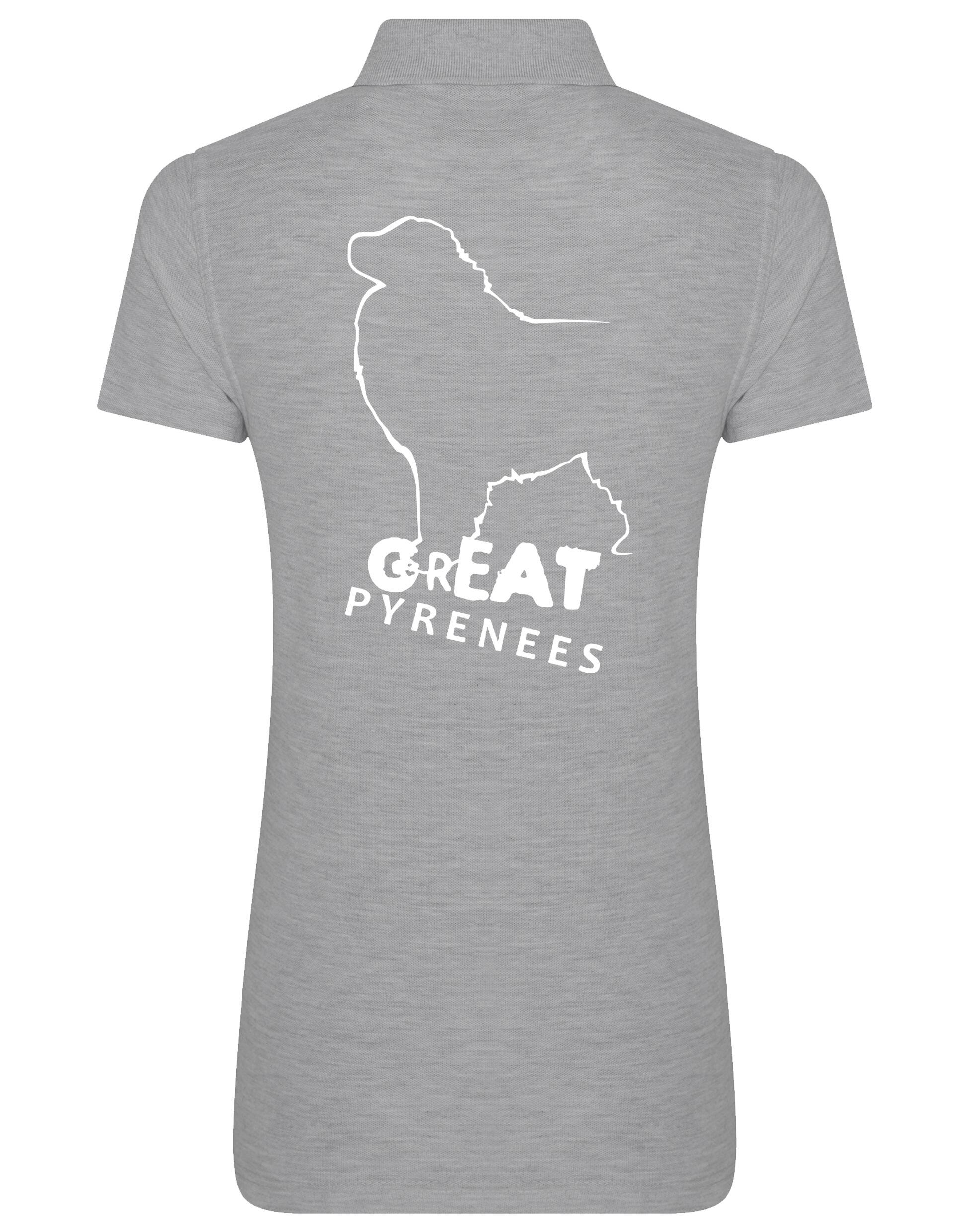 Women’s Cotton Polo featuring a detailed Great Pyrenees design, crafted from breathable cotton for comfort and style.
