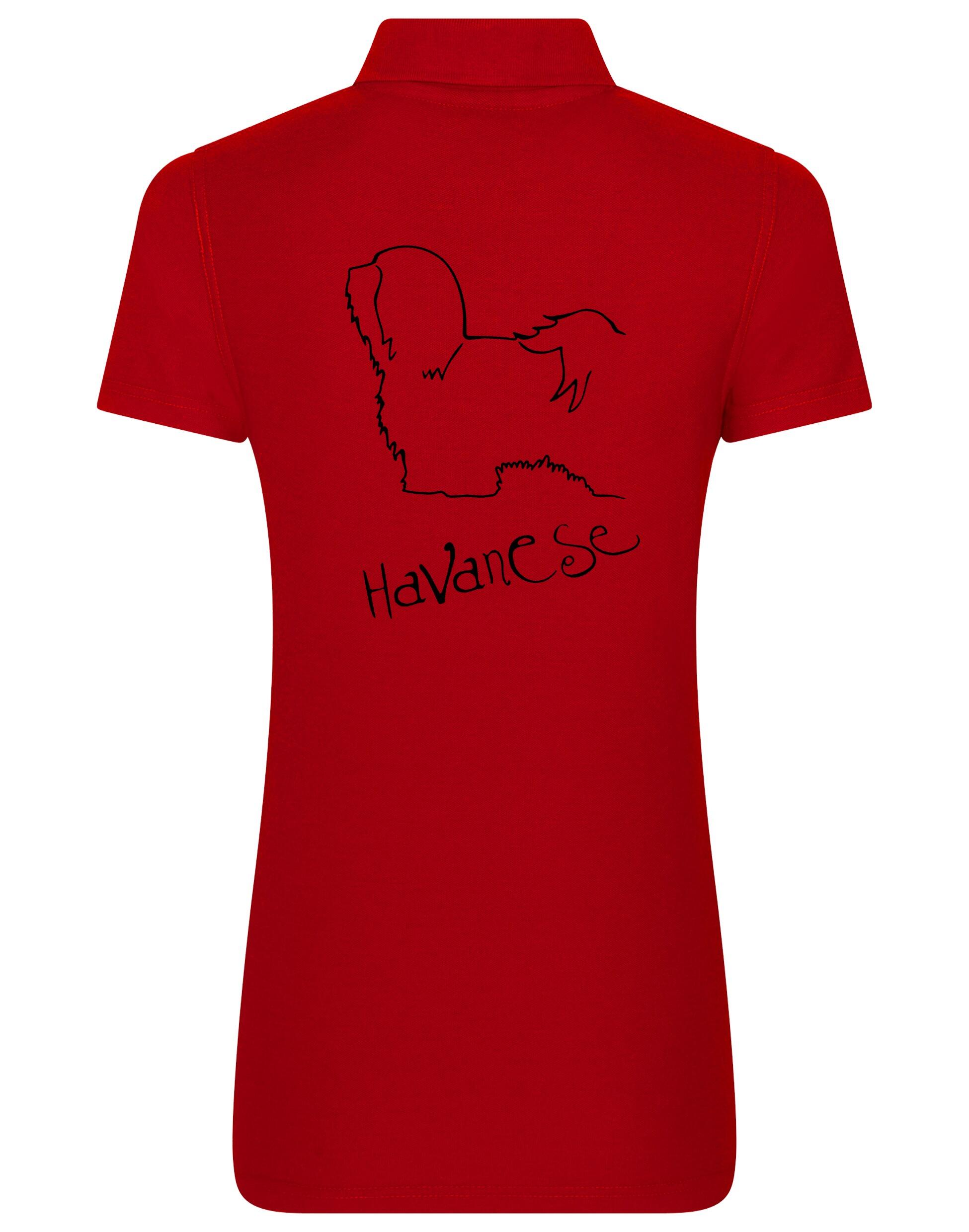 Women's cotton polo featuring a detailed Havanese graphic – stylish and comfortable apparel for Havanese lovers.