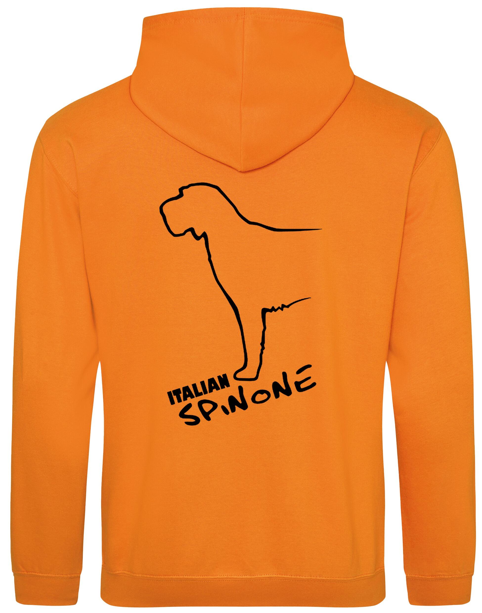 Italian Spinone pullover hoodie featuring exclusive breed artwork, paw print accents, kangaroo pocket, and double-fabric hood, personalized for dog lovers.
