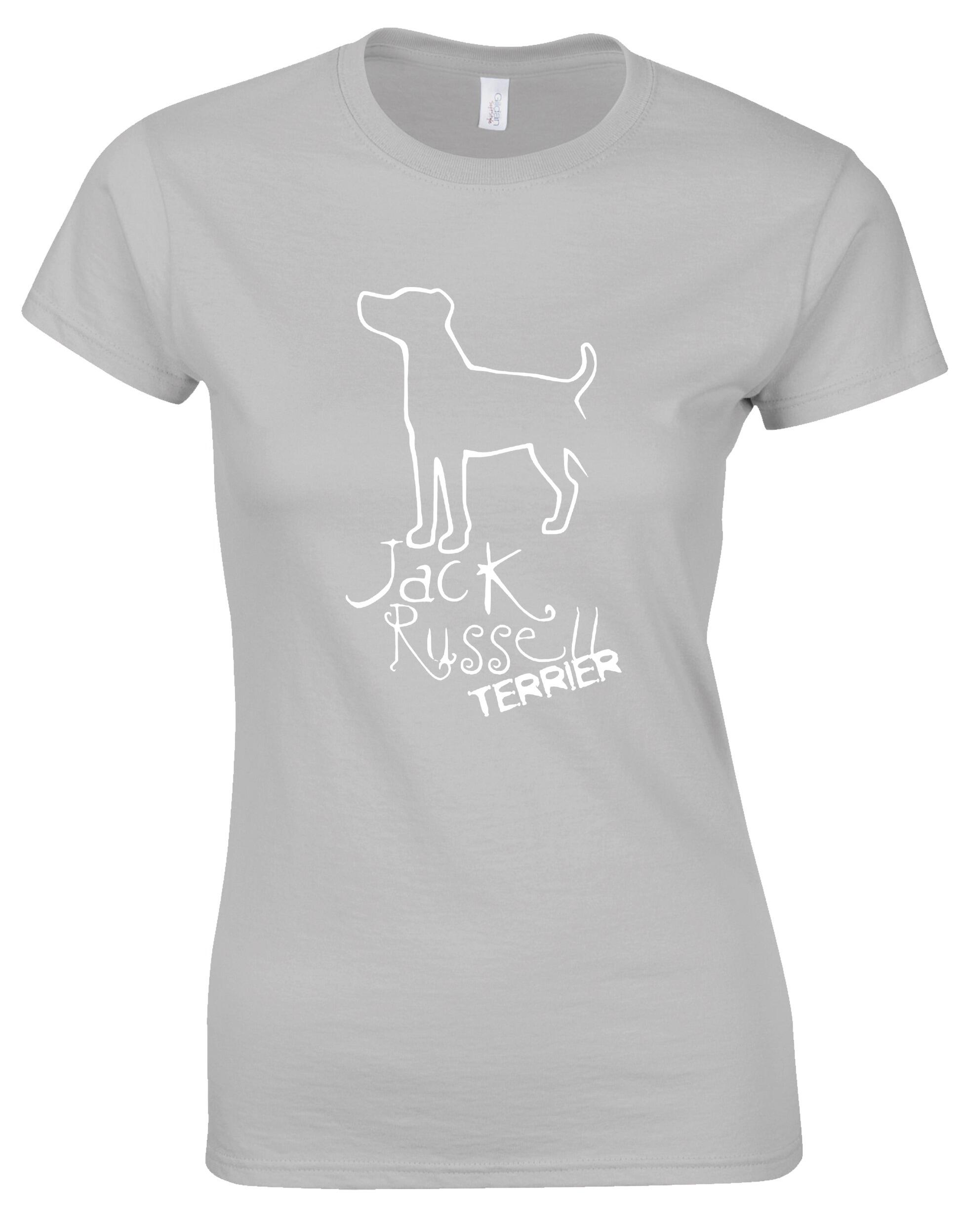 Jack Russell Terrier Female Roundneck T-shirt featuring exclusive breed artwork, soft breathable cotton fabric, and a flattering feminine fit for casual comfort and style.