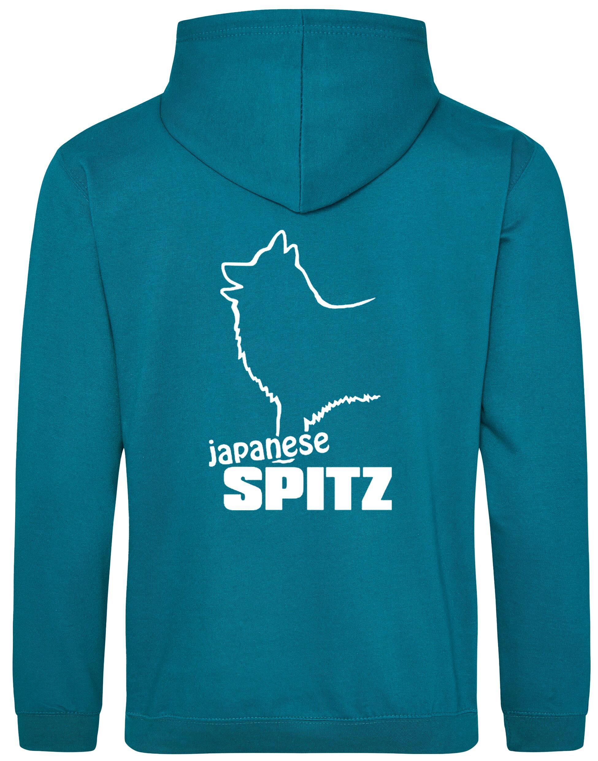 Pullover hoodie featuring exclusive Japanese Spitz artwork, a cozy fleece lining, and personalization options, designed for breed enthusiasts.