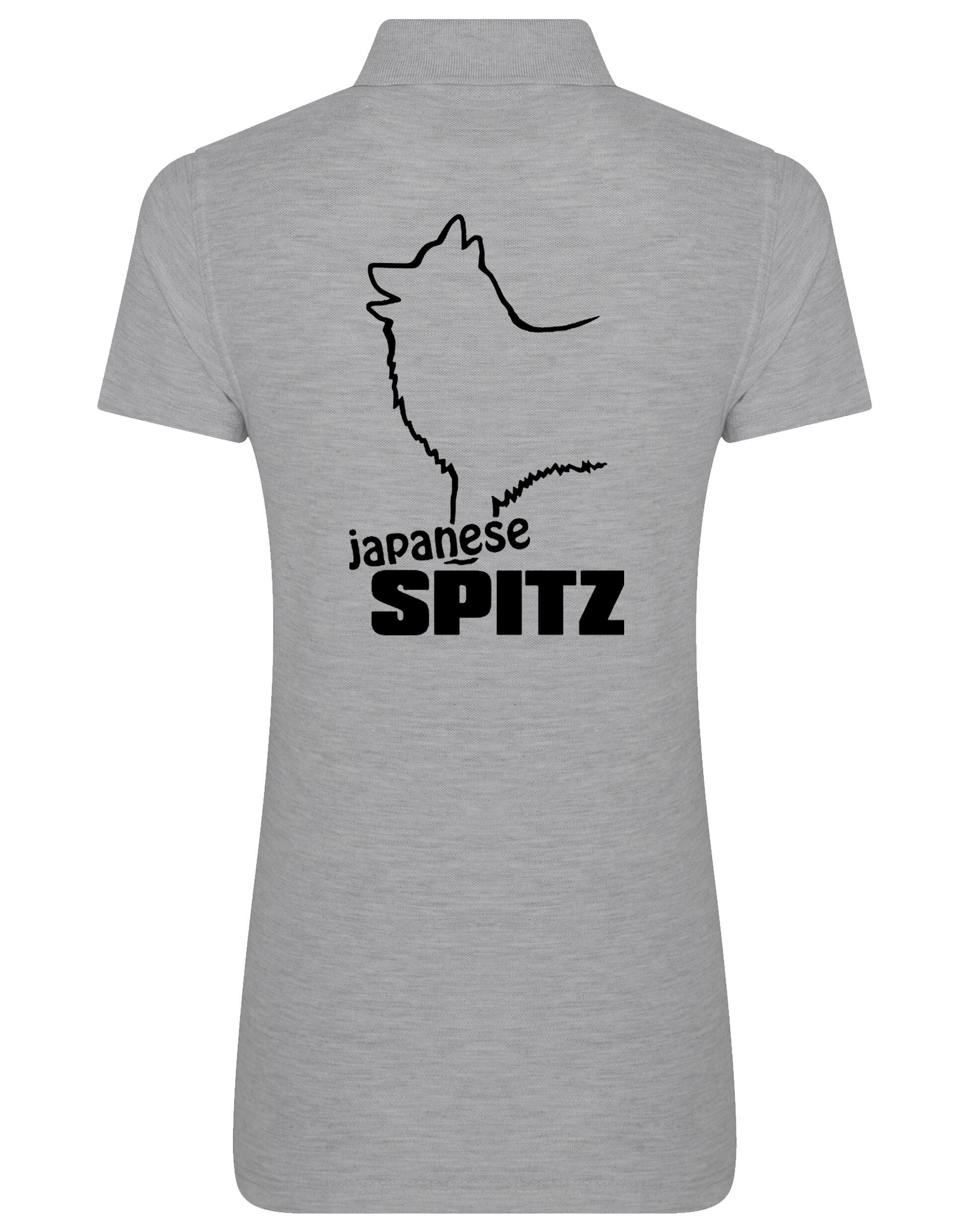 Women’s cotton polo with exclusive Japanese Spitz artwork, offering elegance and comfort for breed enthusiasts.