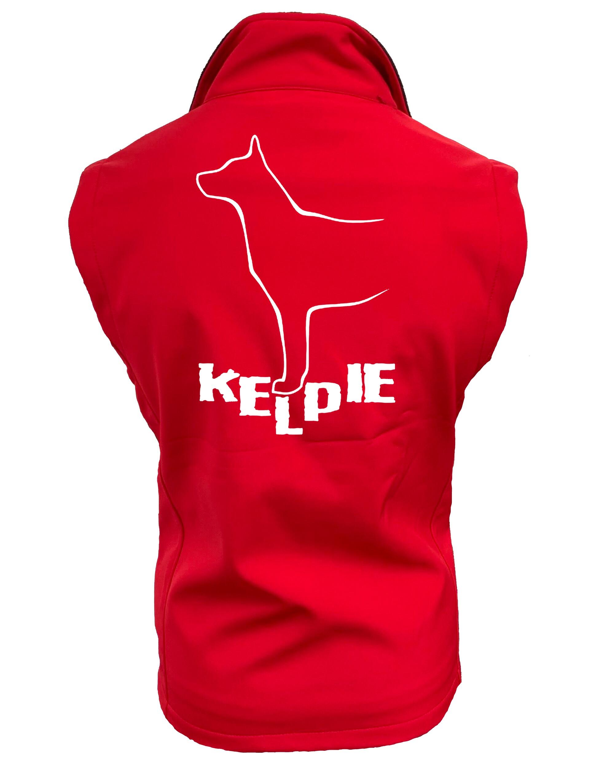 Kelpi Unisex Softshell Gilet with water-resistant fabric, cozy fleece lining, and exclusive Kelpi-inspired artwork, perfect for dog enthusiasts and outdoor adventures.